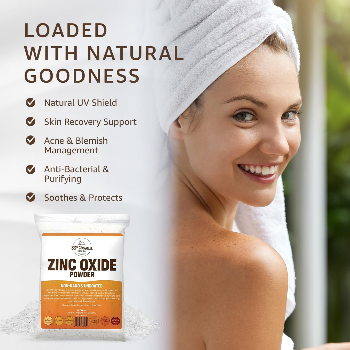 33RD PARALLEL SOAP CO. Zinc Oxide Powder USP Grade Non-Nano & Uncoated, 80 Ounces