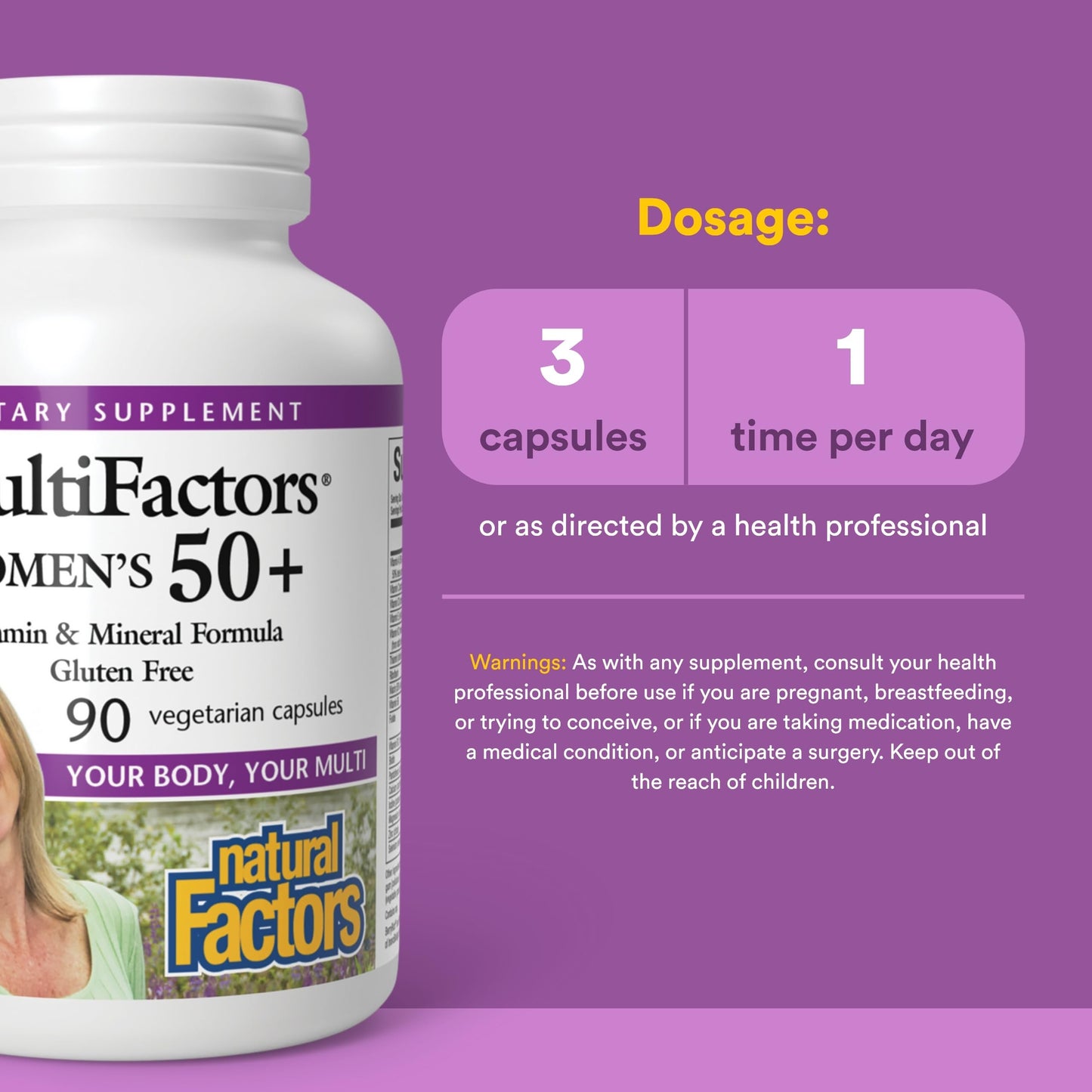 Natural Factors MultiFactors Women's 50+ Multivitamin & Mineral Formula Capsules, 90 Capsules