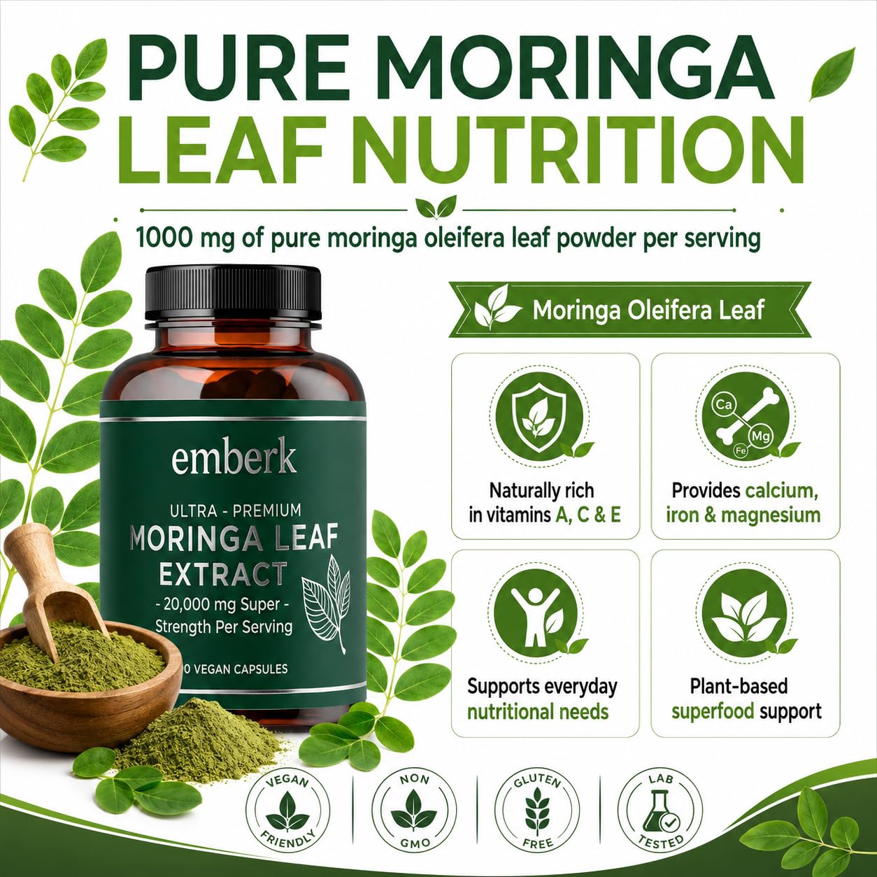 Generic Moringa Capsules 20,000 mg Strength, 1 Count