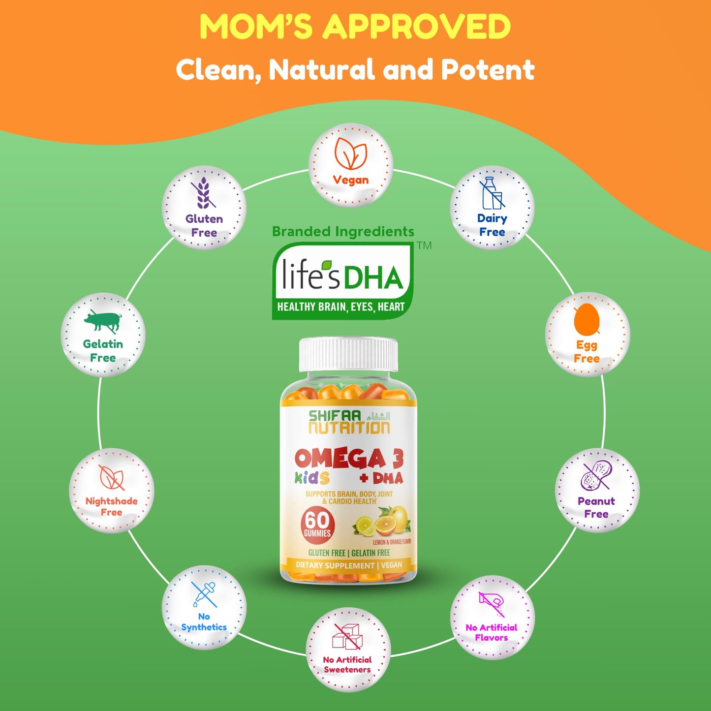 SHIFAA NUTRITION Omega-3 for Kids with DHA Gummies, 60 Count