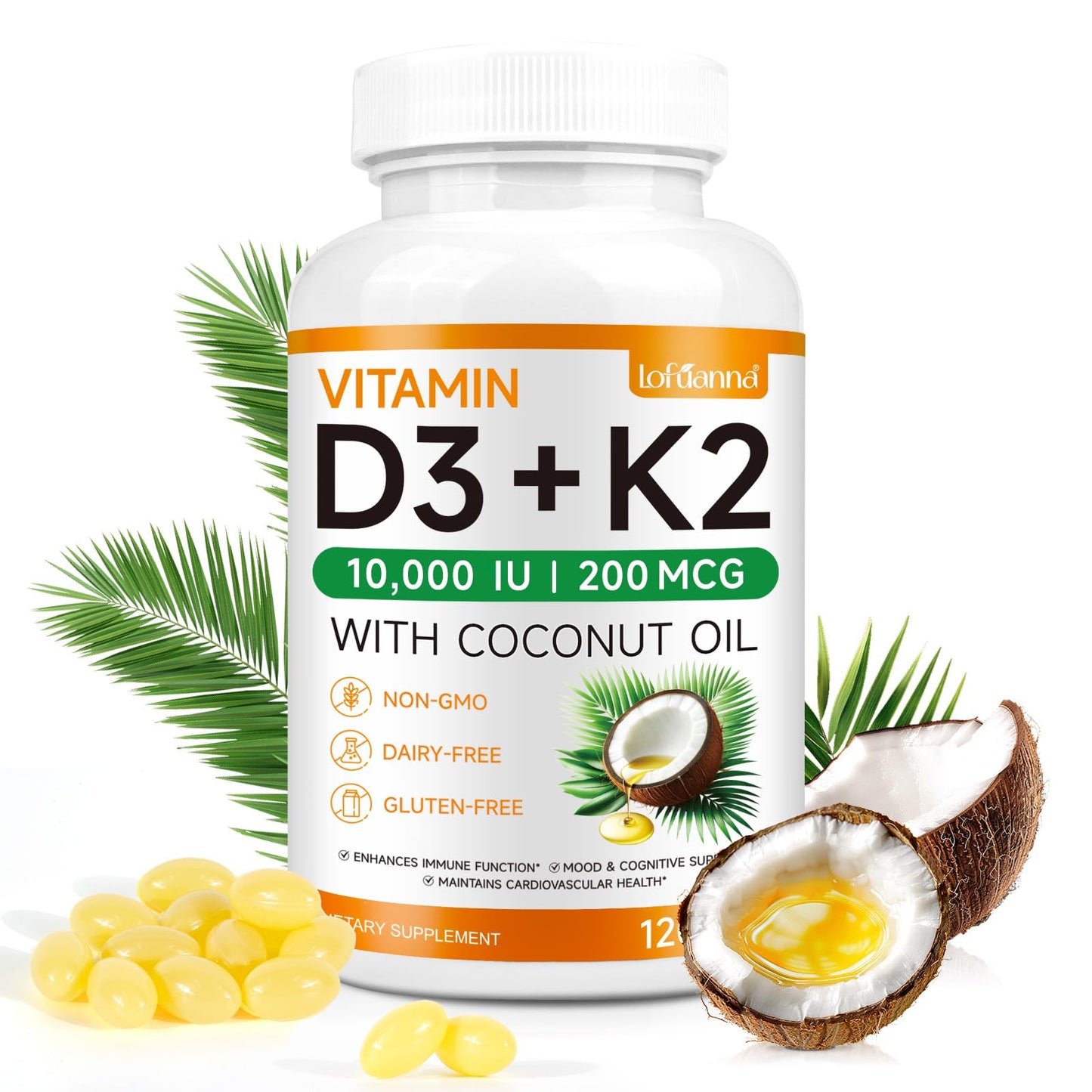 LOFUANNA Vitamin D3 K2 Softgels 120 Count
