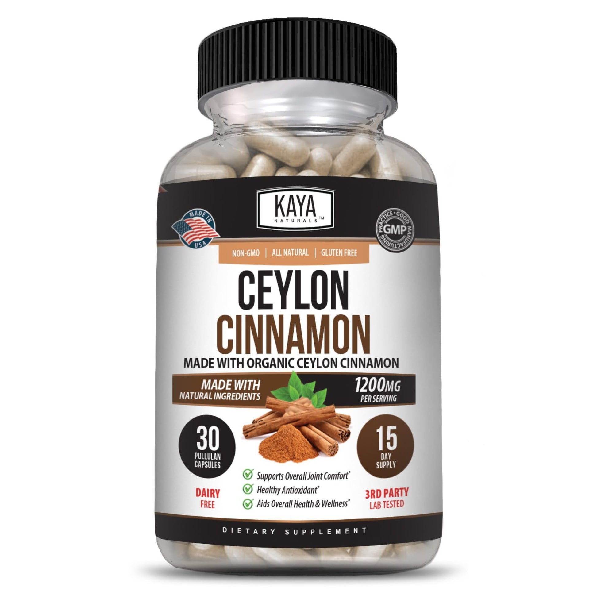 Kaya Naturals Ceylon Cinnamon Supplement Capsule, 30 Capsules