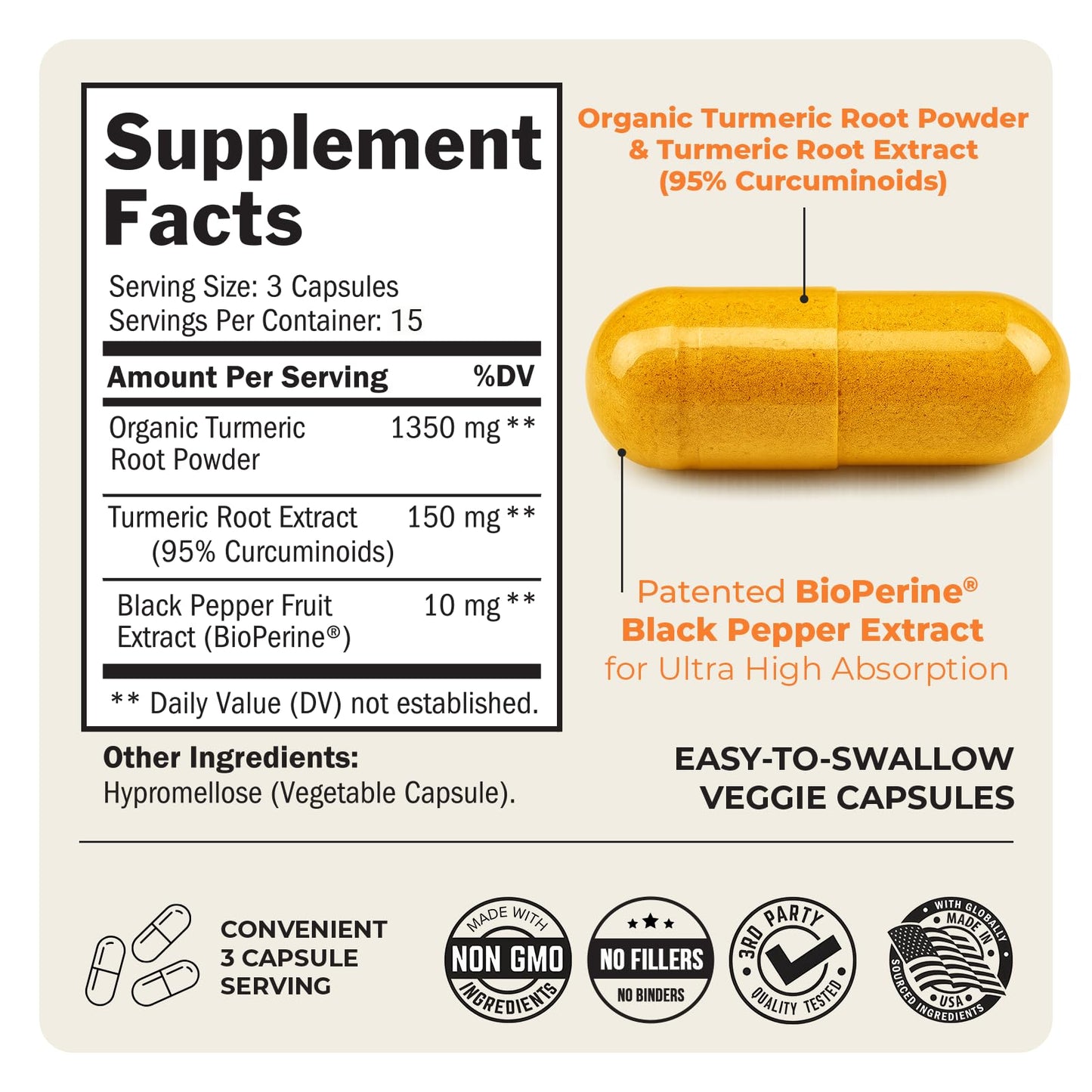 BioSchwartz Turmeric Curcumin with Black Pepper Extract 1500mg Capsules, 45 Count