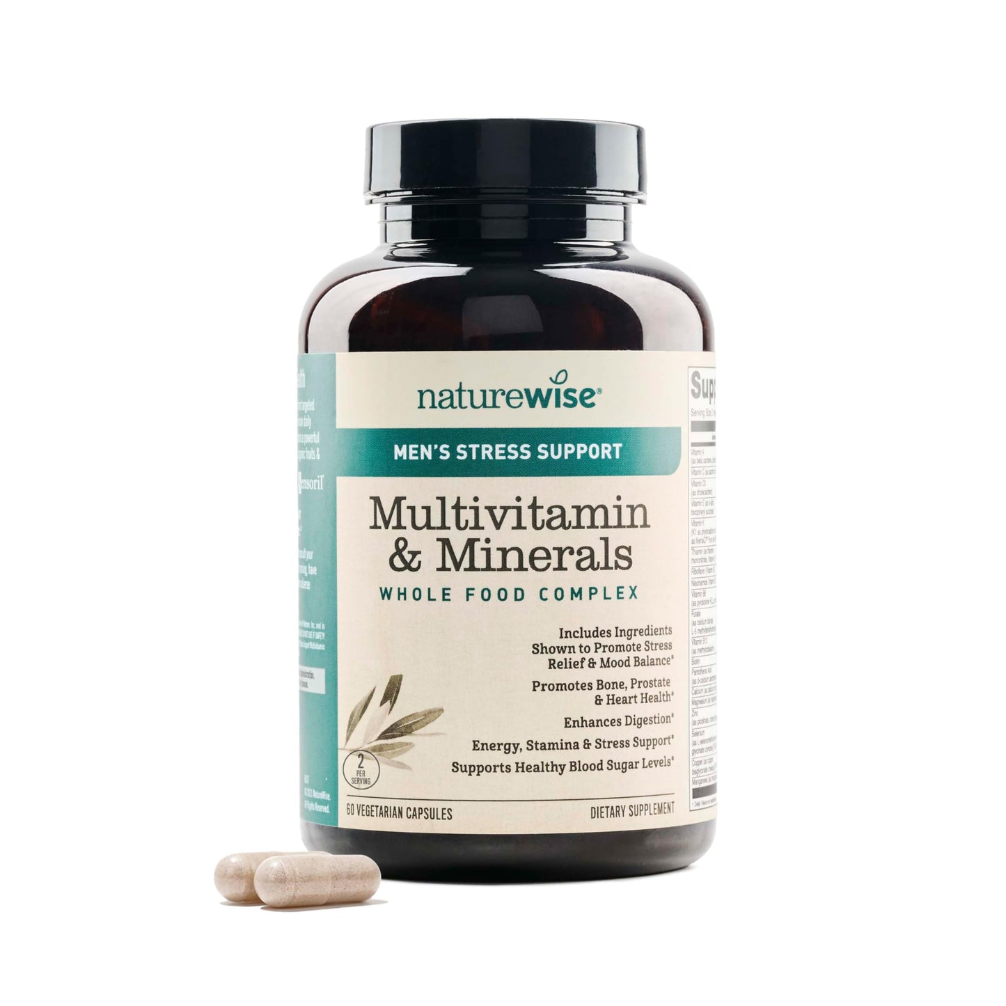 NatureWise Multivitamin for Men + Stress Support + Fulvic Ionic Minerals + Probiotics for Immunity, Male Health, Digestion + Whole Organic Foods - Vegetarian, Non-GMO Capsules, 60 Count