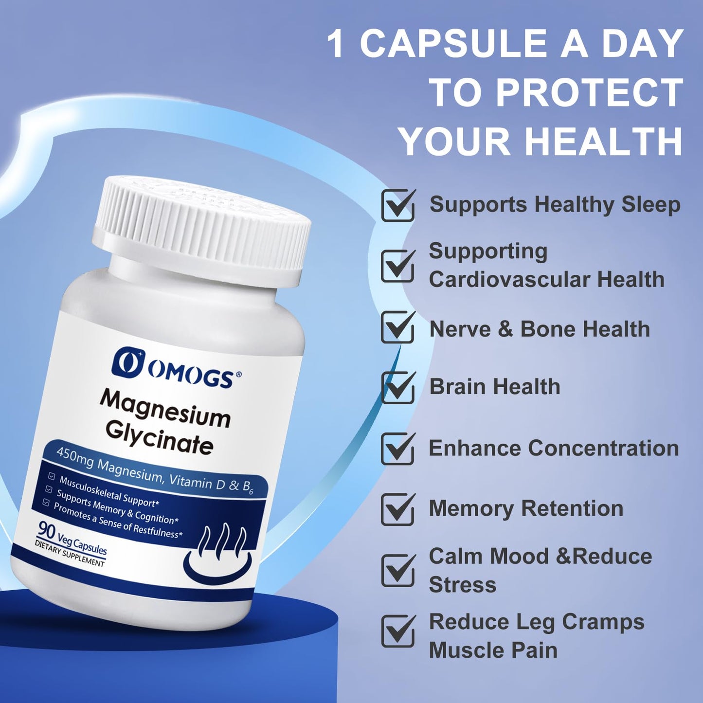OMOGS High Absorption Magnesium Glycinate Capsules, 90 Capsules