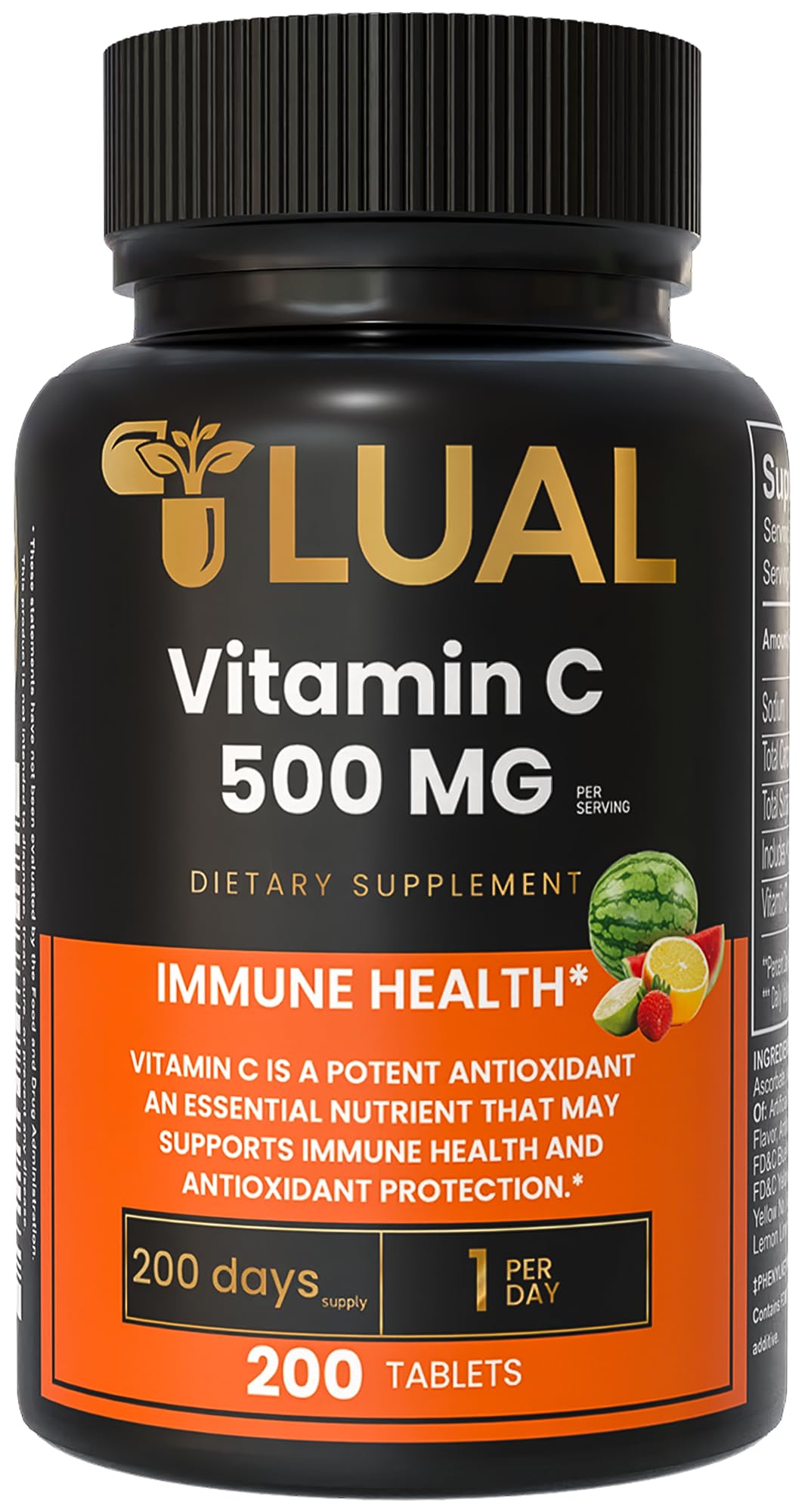 LUAL Vitamin C 500mg Chewable Tablets, 200 Count