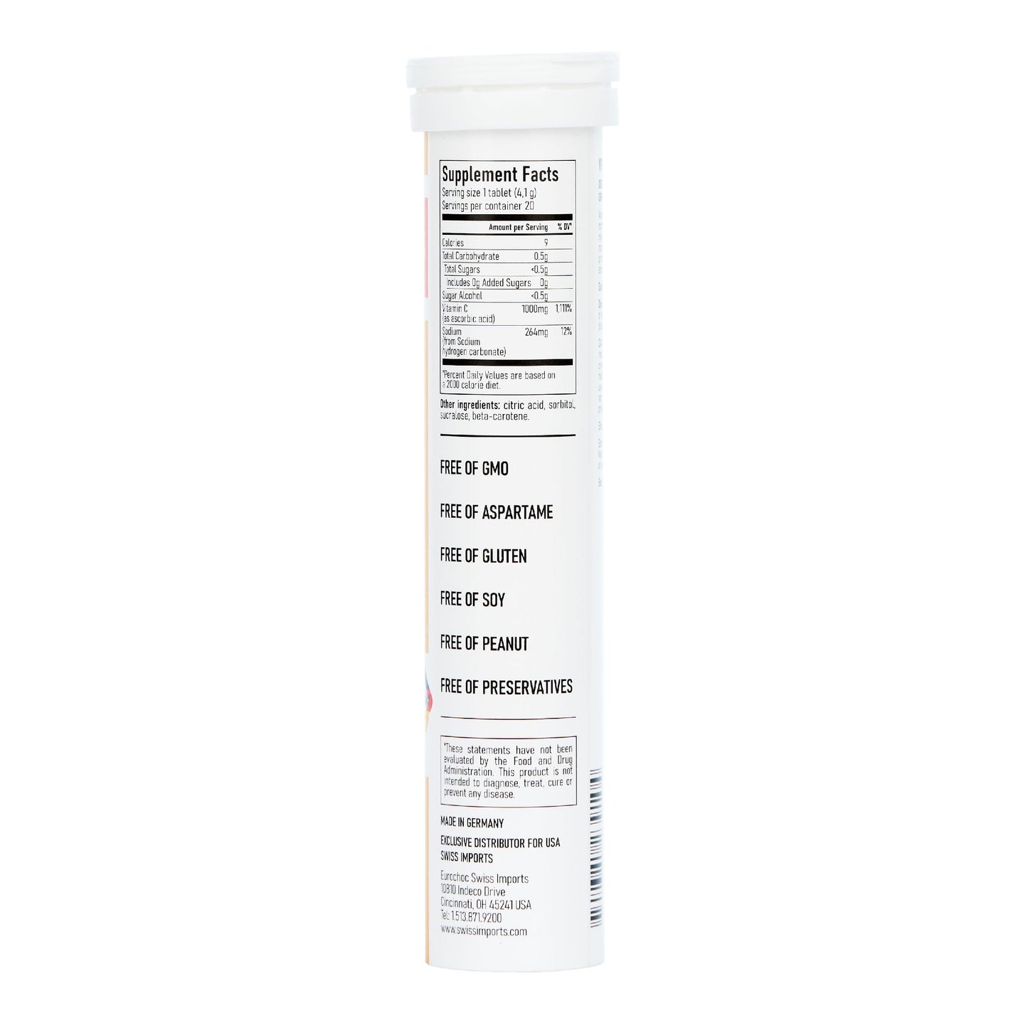 Swiss Imports Effervescent Vitamin C 1000mg Dietary Supplement Tablet, 120 Tablets