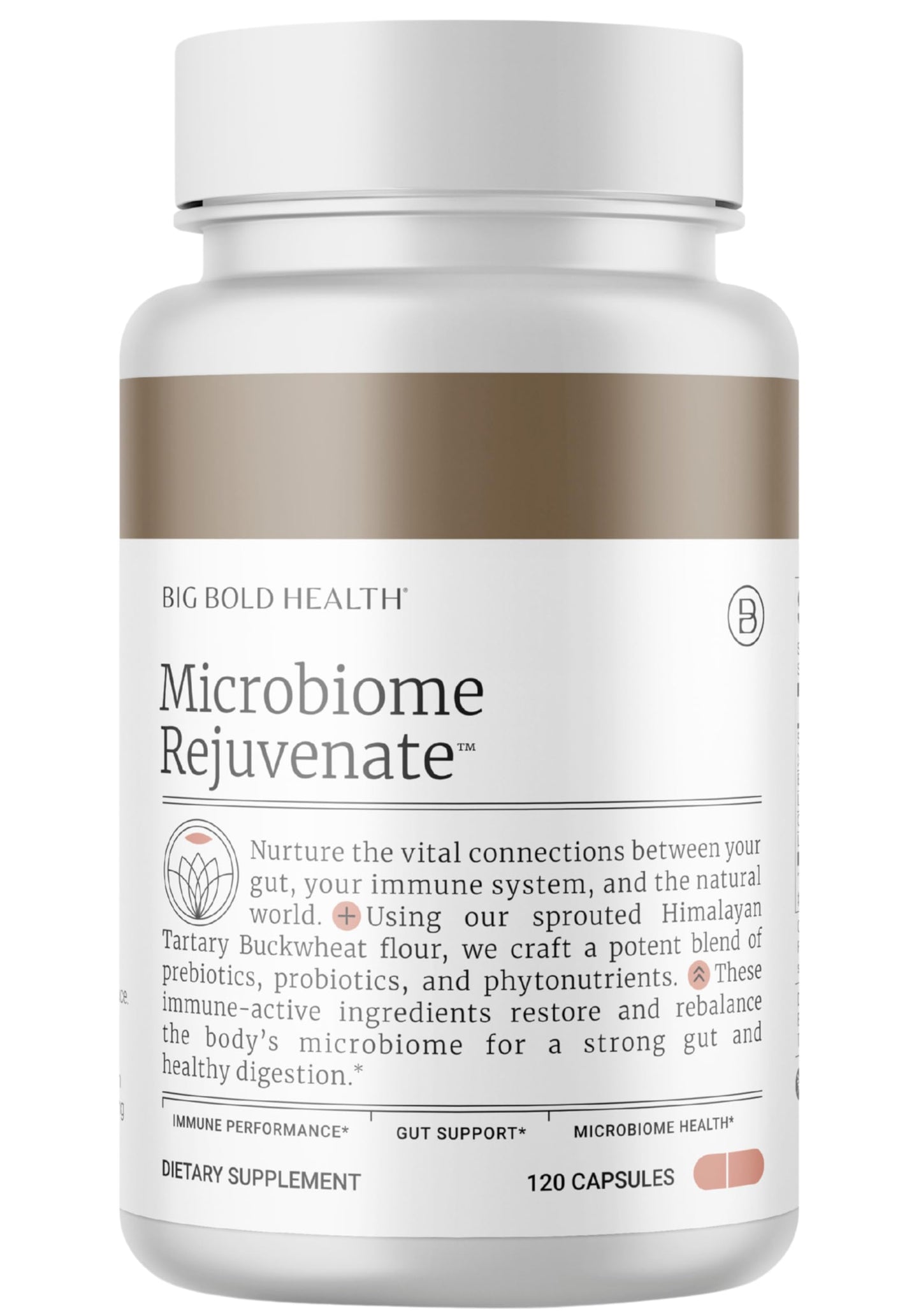 BIG BOLD HEALTH Microbiome Rejuvenate Prebiotic + Probiotic Supplement for Gut Health & Immune Support with Himalayan Tartary Buckwheat Gluten-Free Capsules, 120