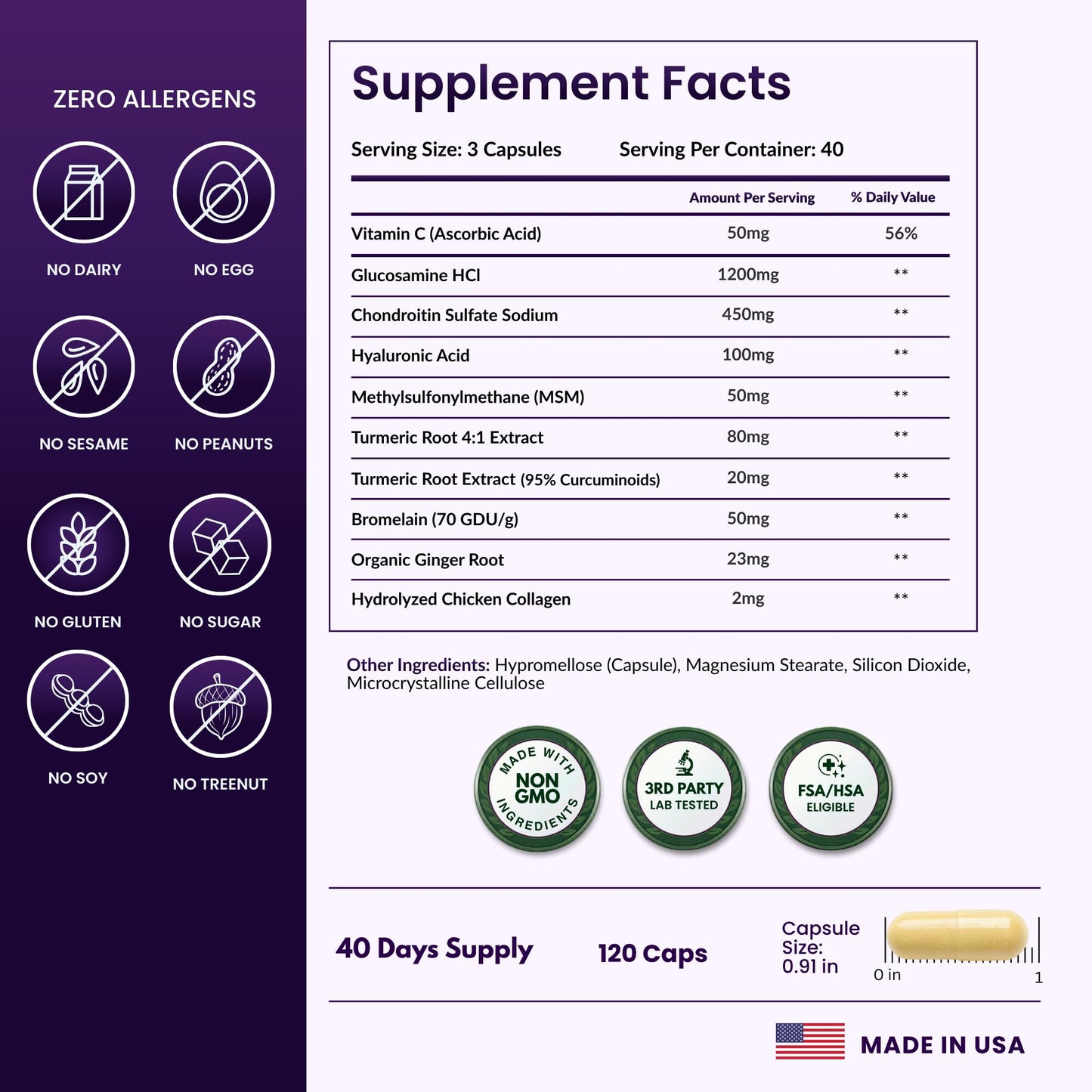 ForestLeaf Glucosamine Chondroitin MSM Joint Supplement Complex 120 Capsules