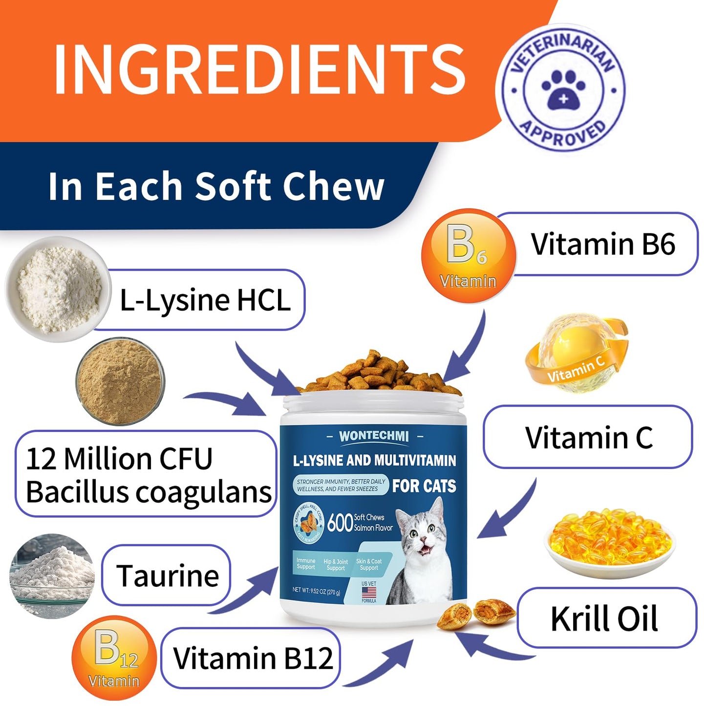 WONTECHMI L-Lysine Chews for Cats, 600 Chews