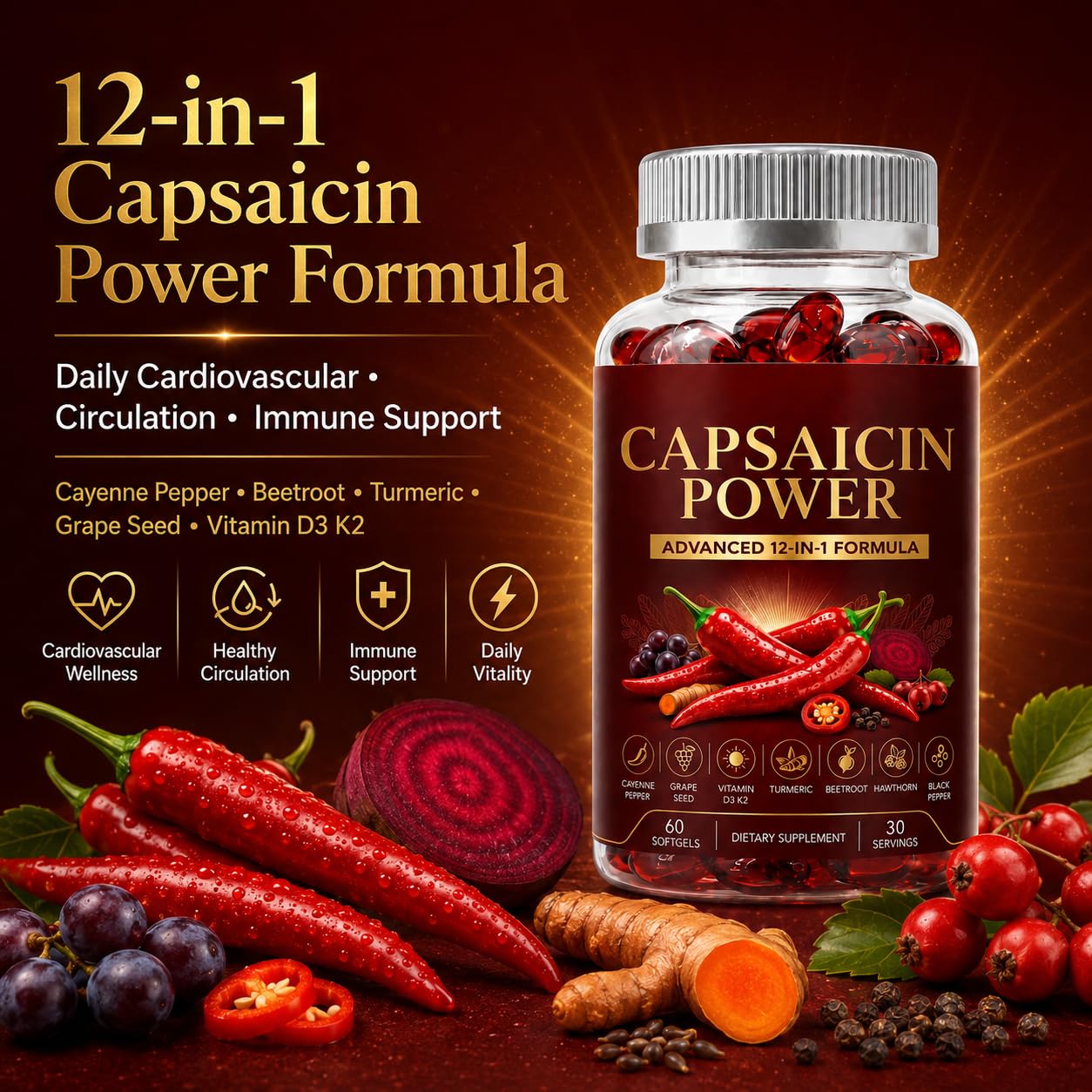 GXSAE Capsaicin Power Cayenne Pepper Softgels 1 Count