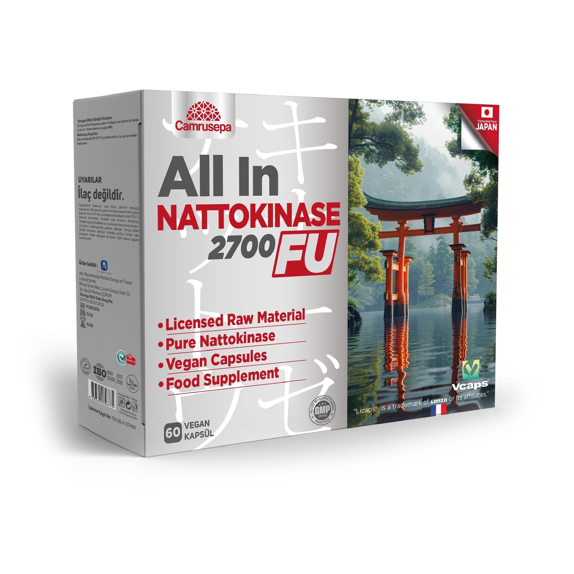 Camrusepa All in Nattokinase 2700 FU Enzyme Supplement for Circulation Support Capsule, 60 Count