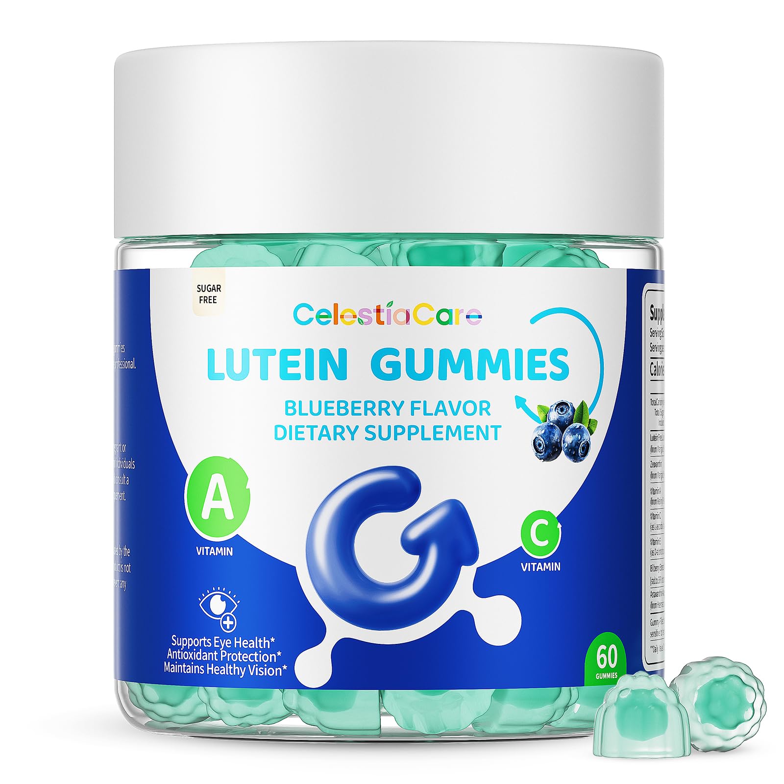 CelestiaCare Lutein and Zeaxanthin Eye Vitamins Gummies with Bilberry & Astaxanthin, Vision & Blue Light Support, 60 Gummies