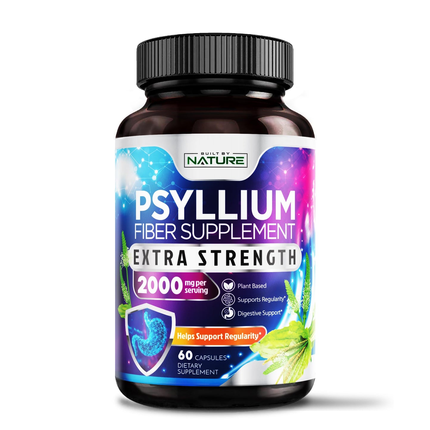 Built by Nature Psyllium Husk Capsules 2000mg, 60 Capsules