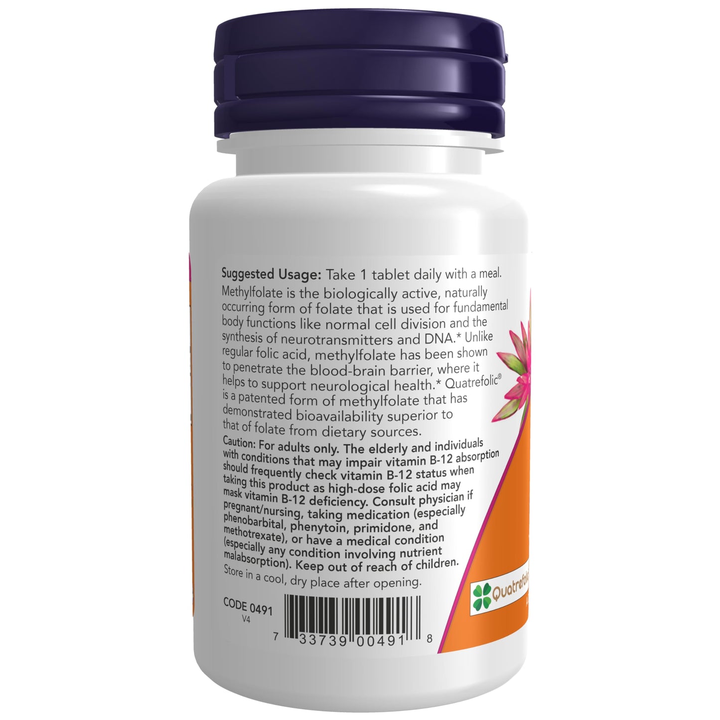 NOW Foods Methyl Folate 1,000 mcg Metabolically Active Folate*, Co-Enzyme B Vitamin, 90 Tablets