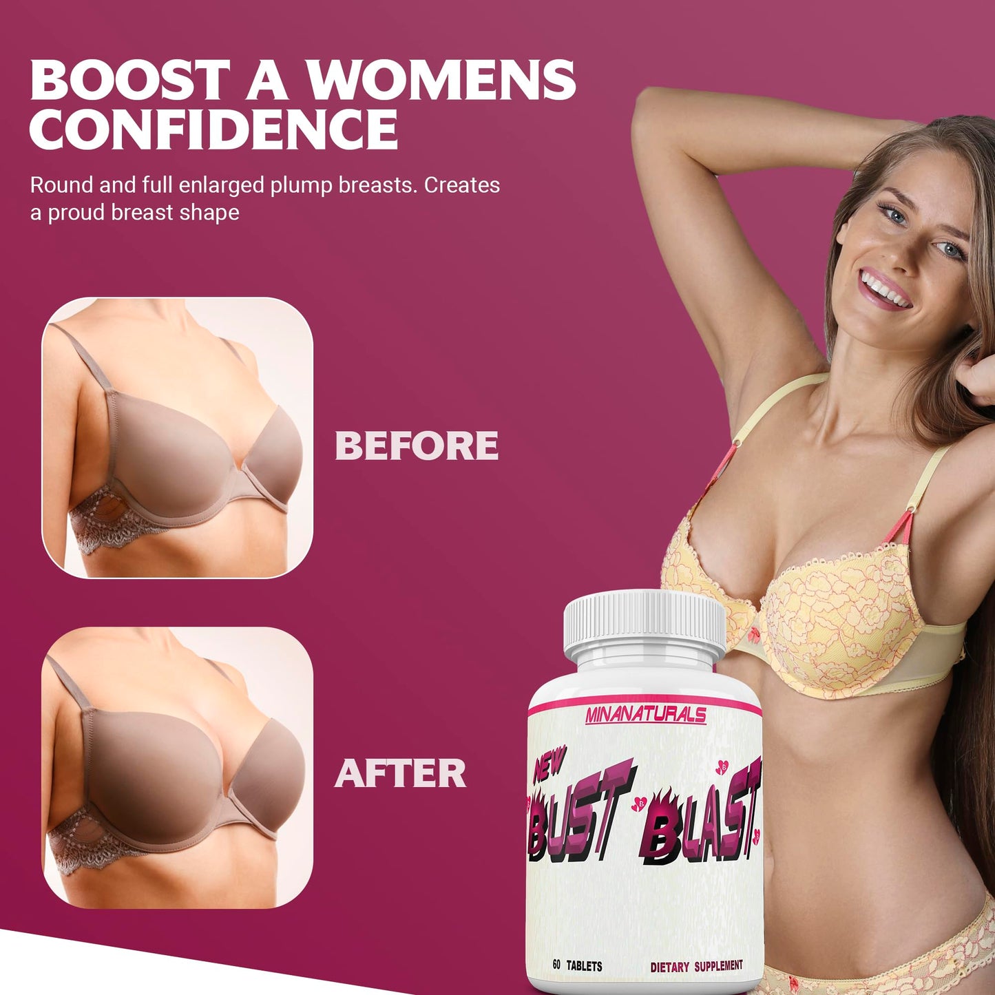 MINANATURALS Bust Blast Loaded Increase Breast Size Fast Female Breast Enhancement - Bigger Boobs and Butt Pills, 60 Tablets