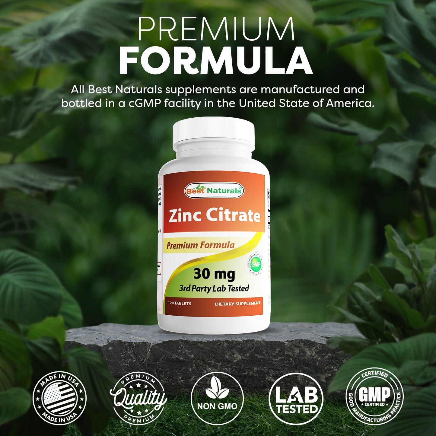 Best Naturals Zinc 30mg Supplements (as Zinc Citrate) Tablets, 120 Tablets