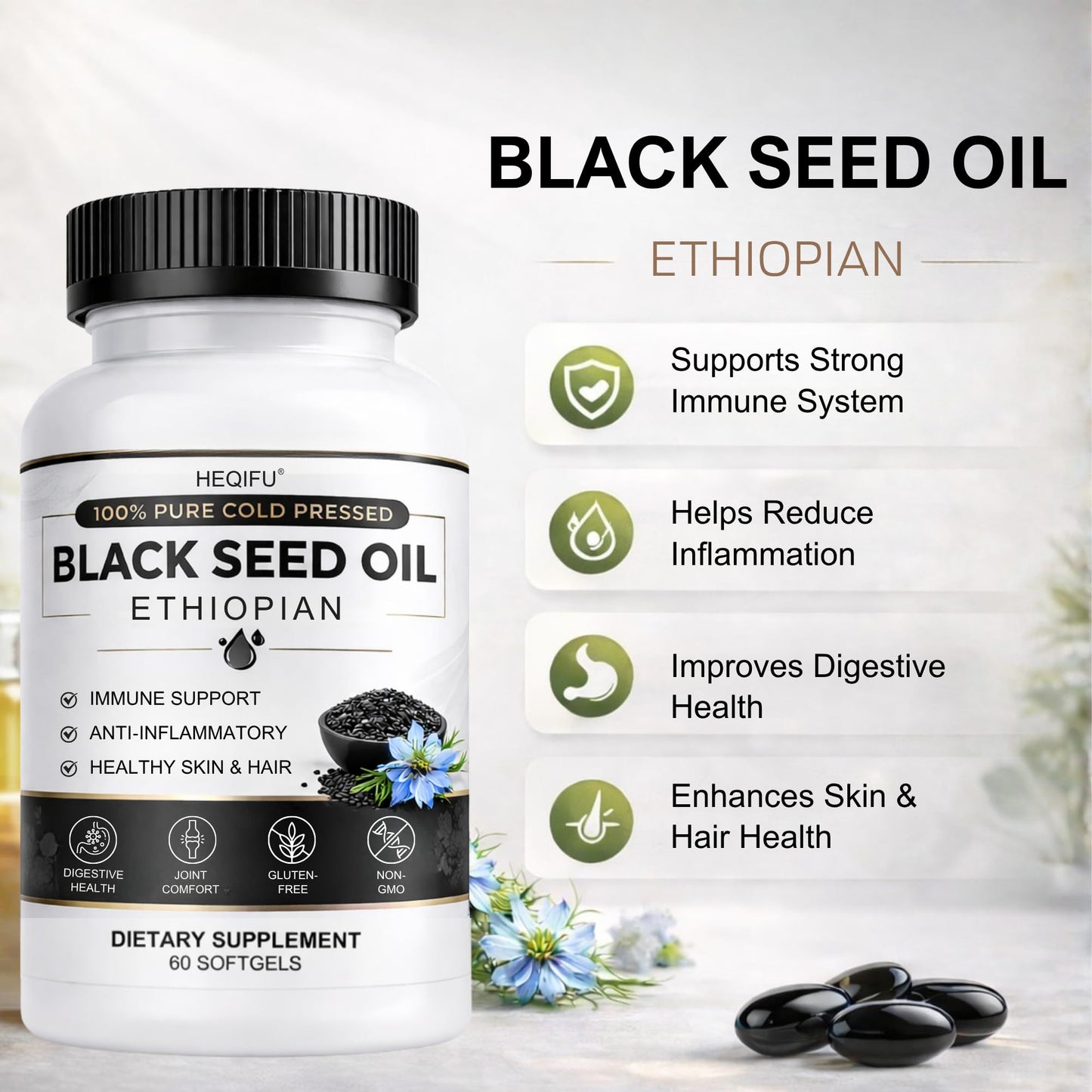 HEQIFU Ethiopian Black Seed Oil Softgel 60 Count