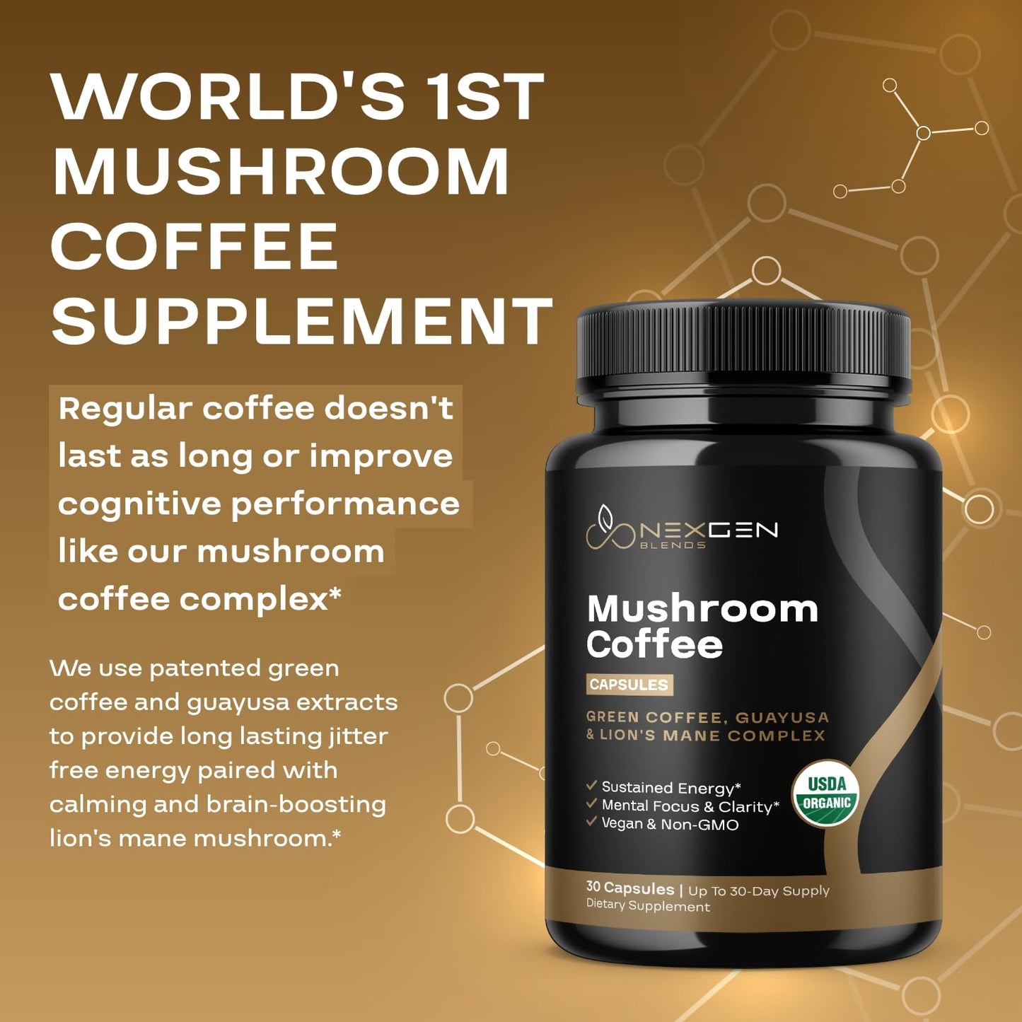 NEXGEN BLENDS 100% Organic Mushroom Coffee Capsules 30 Count