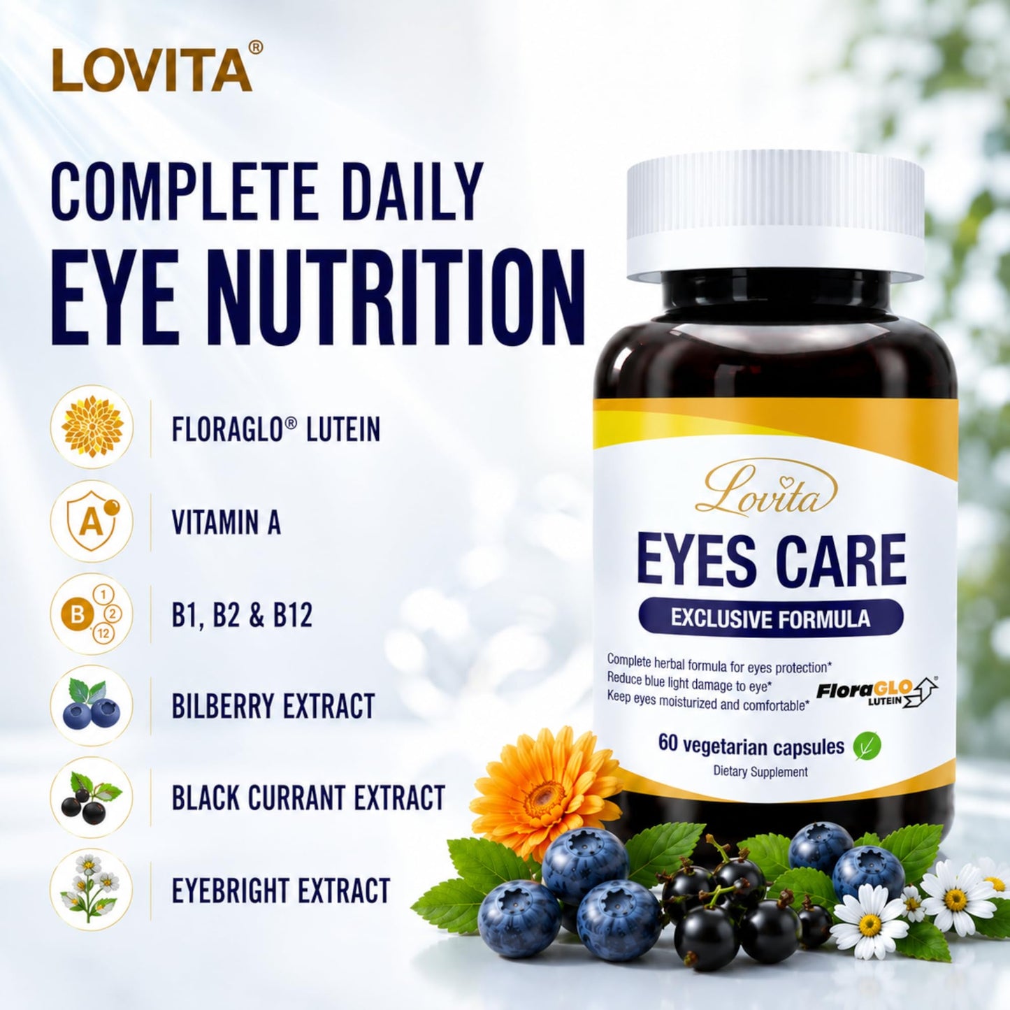 LOVITA Eyes Care Vitamin A & FloraGLO Lutein Complex Capsules, 60 Capsules