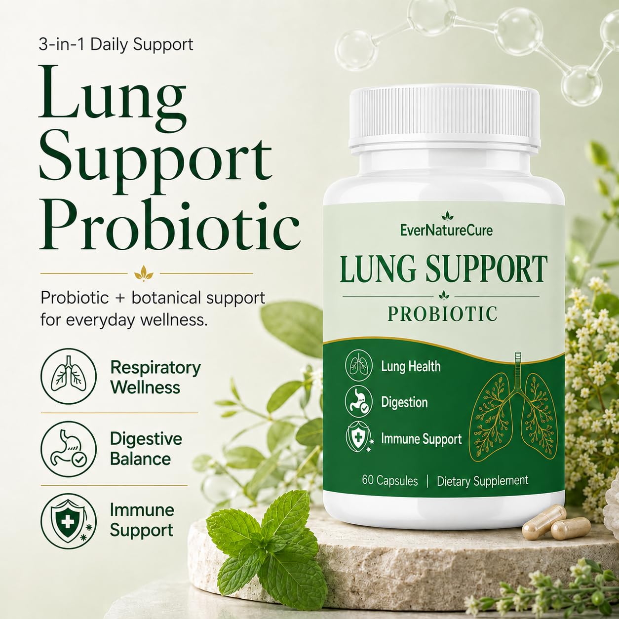 EVERNATURECURE Lung Support Probiotic Capsule, 1 Count