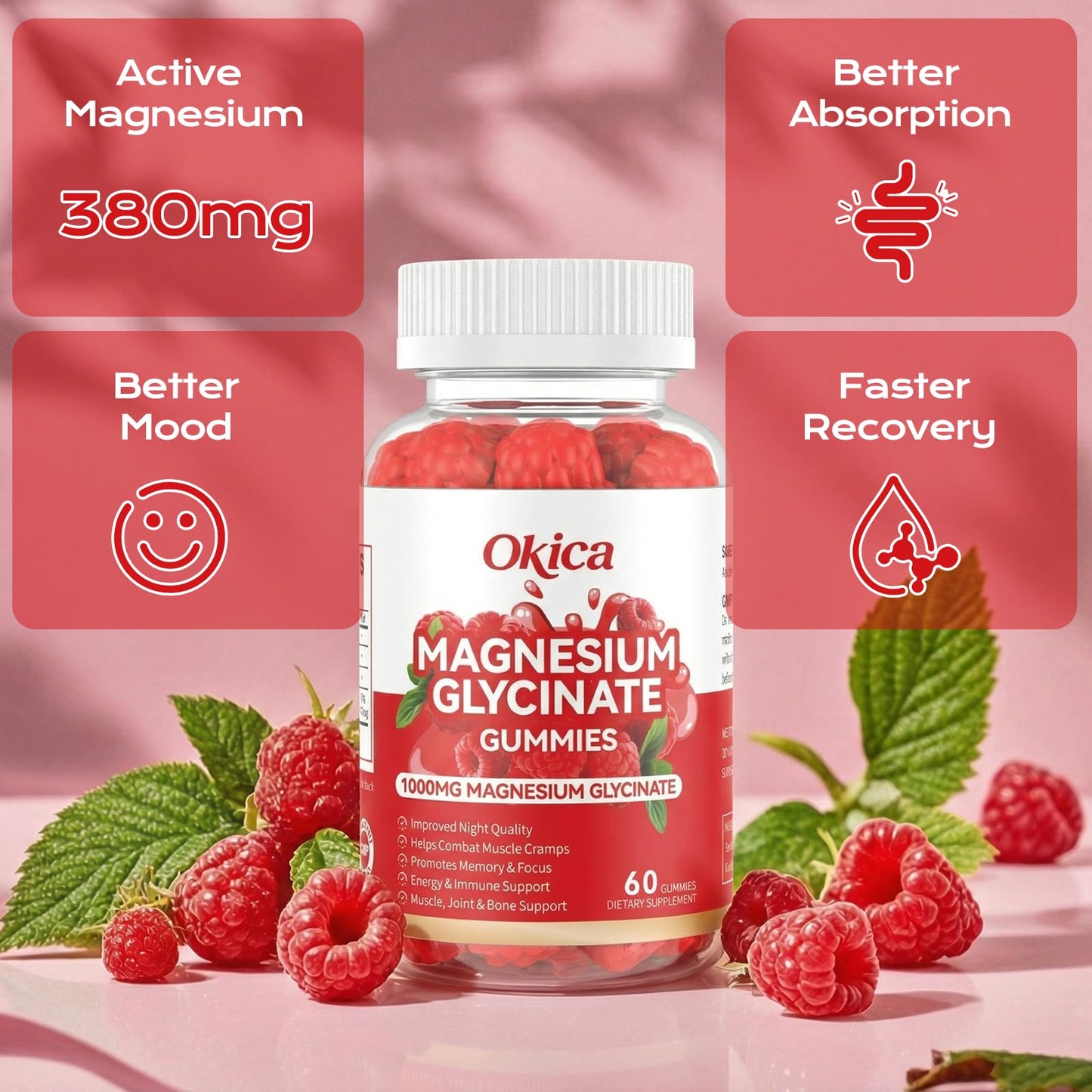 Okica Magnesium Glycinate Gummies 600mg, 60 Count