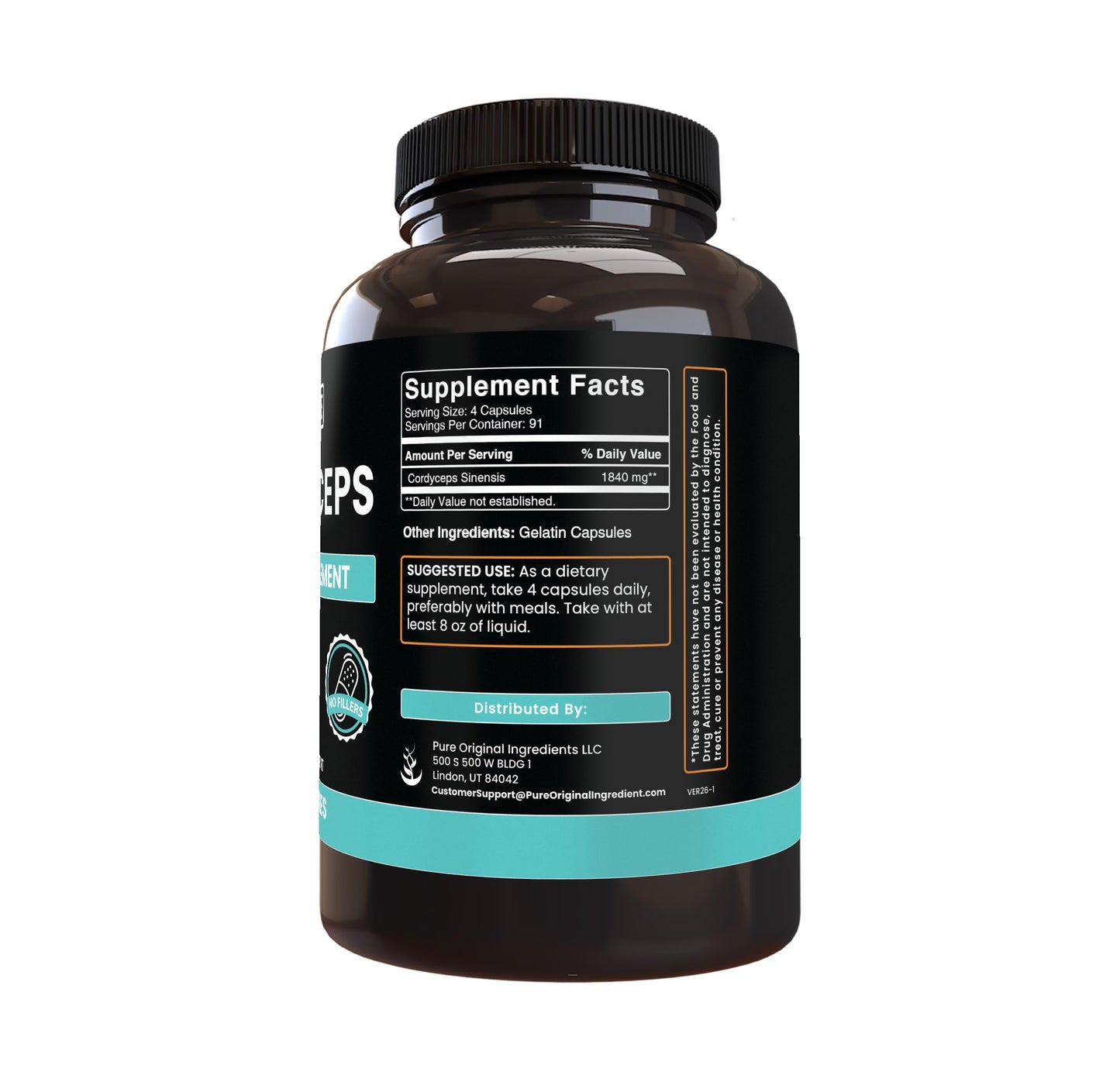 Pure Original Ingredients Cordyceps Capsules 365 Count