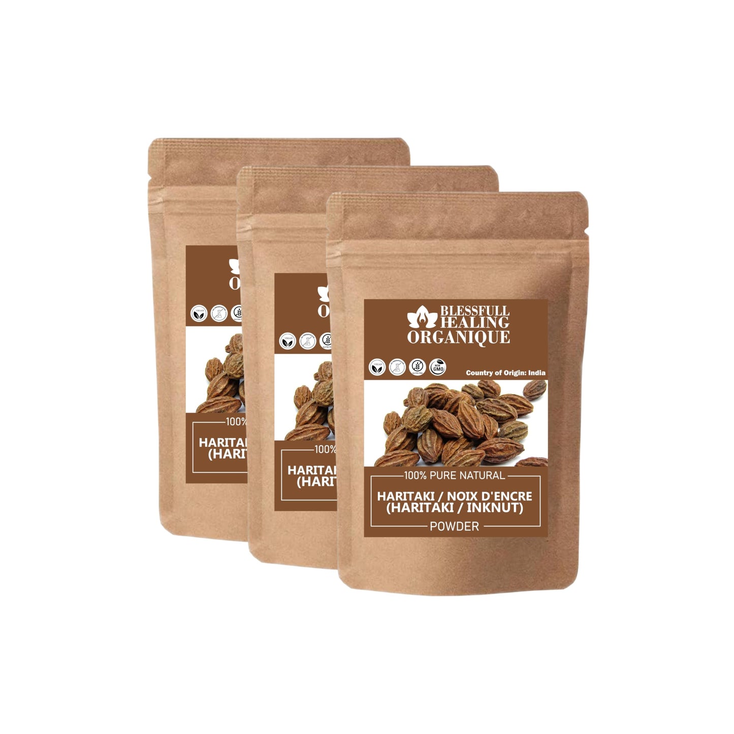 Blessfull Healing Organic Haritaki/Inknut Powder, 300 Grams, Pack of 3