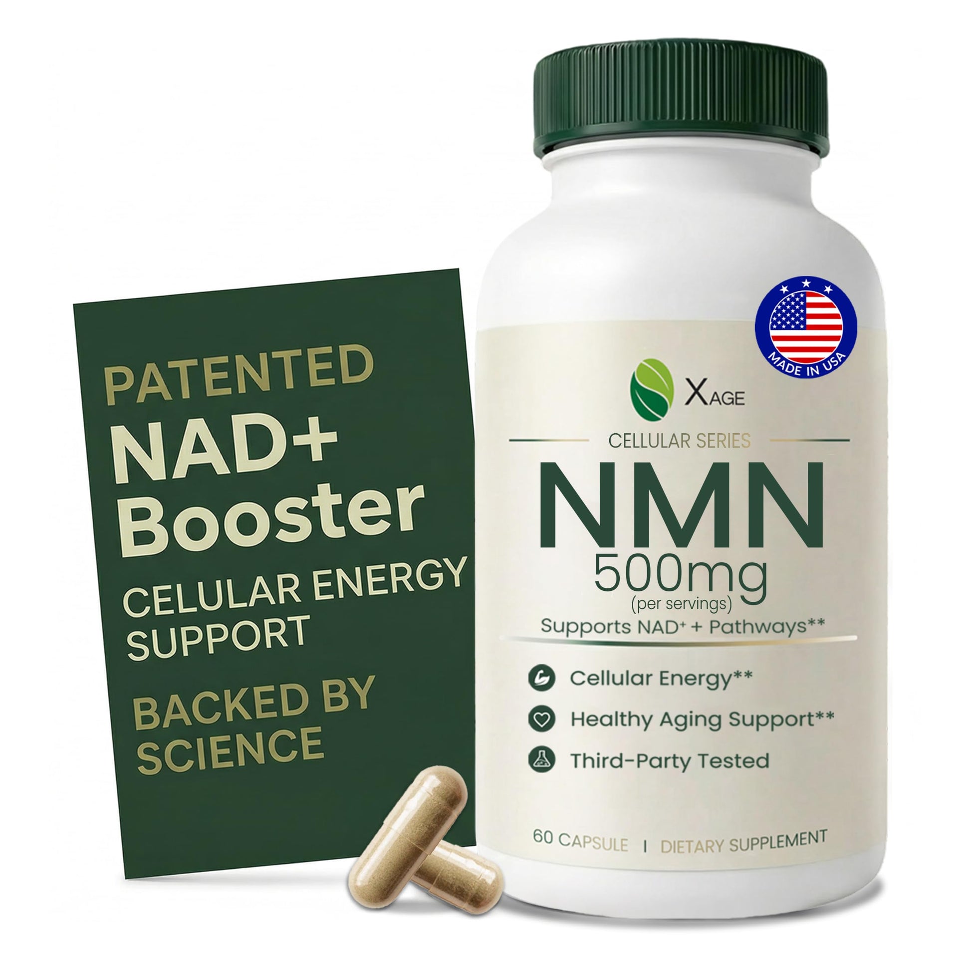 XAGE NMN Supplement NAD+ Booster Plus Resveratrol & TMG Quercetin EGCG Capsules 60 Count