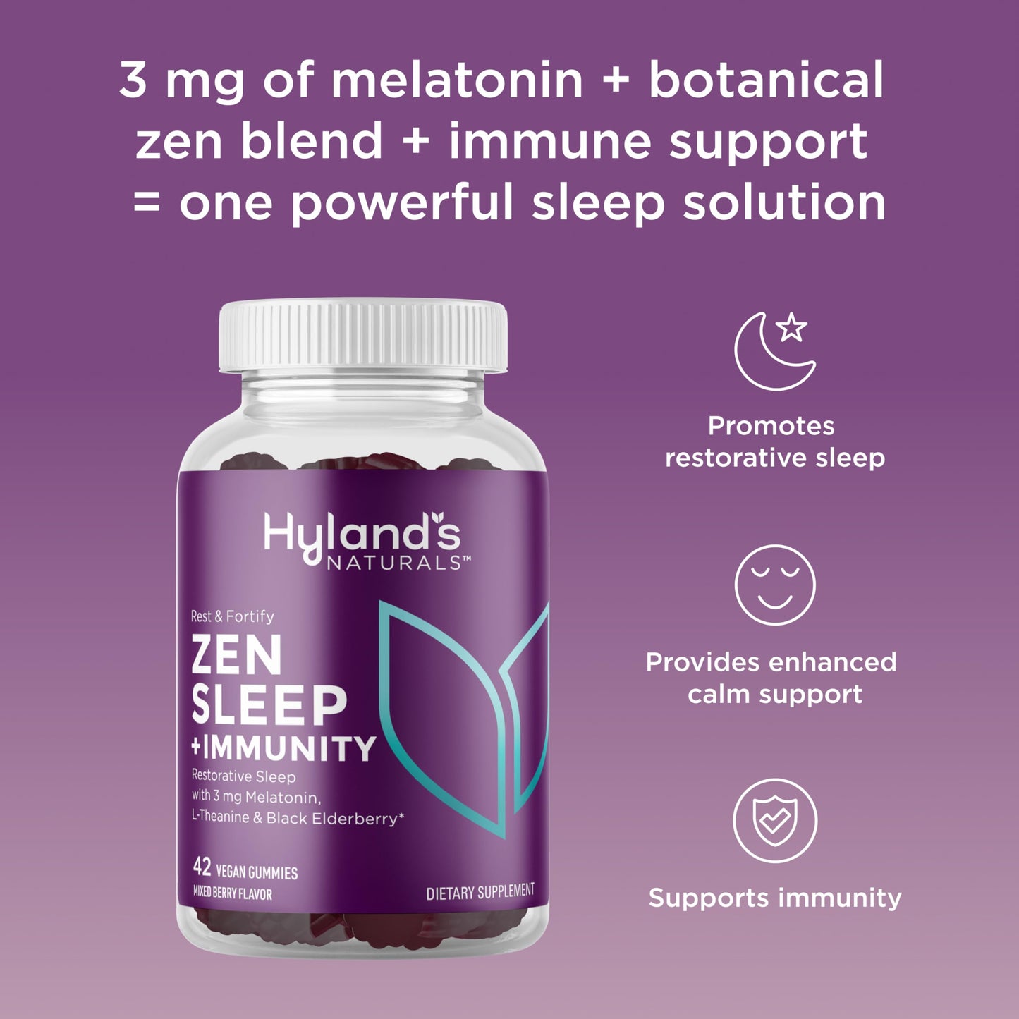 Hyland's Rest and Fortify Zen Sleep Aid and Immune Support Gummies, 42 Count