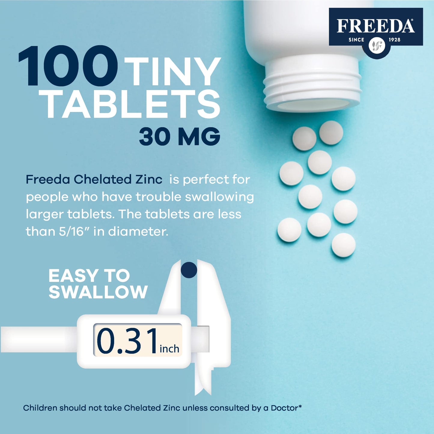 FREEDA Chelated Zinc 30mg TRAACS Zinc Bisglycinate, 250 Tablets