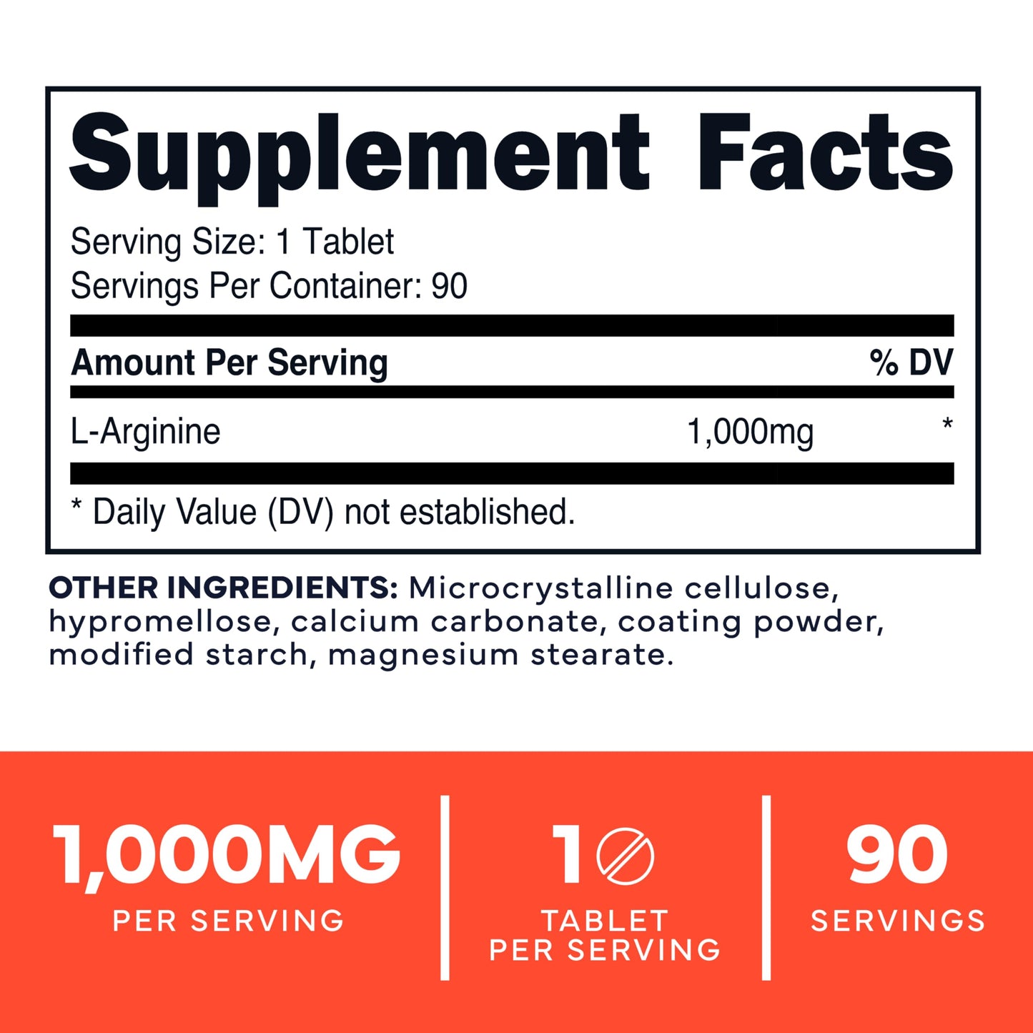 Type Zero L-Arginine 1,000 mg Tablets, 90 Count