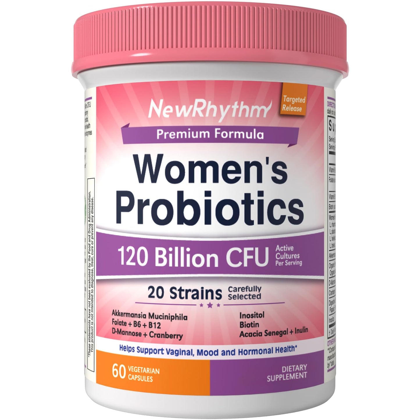 NewRhythm Probiotics for Women, Akkermansia Probiotic, Biotin, Vitamin B6 B12 & Inositol Capsules, 60 Count