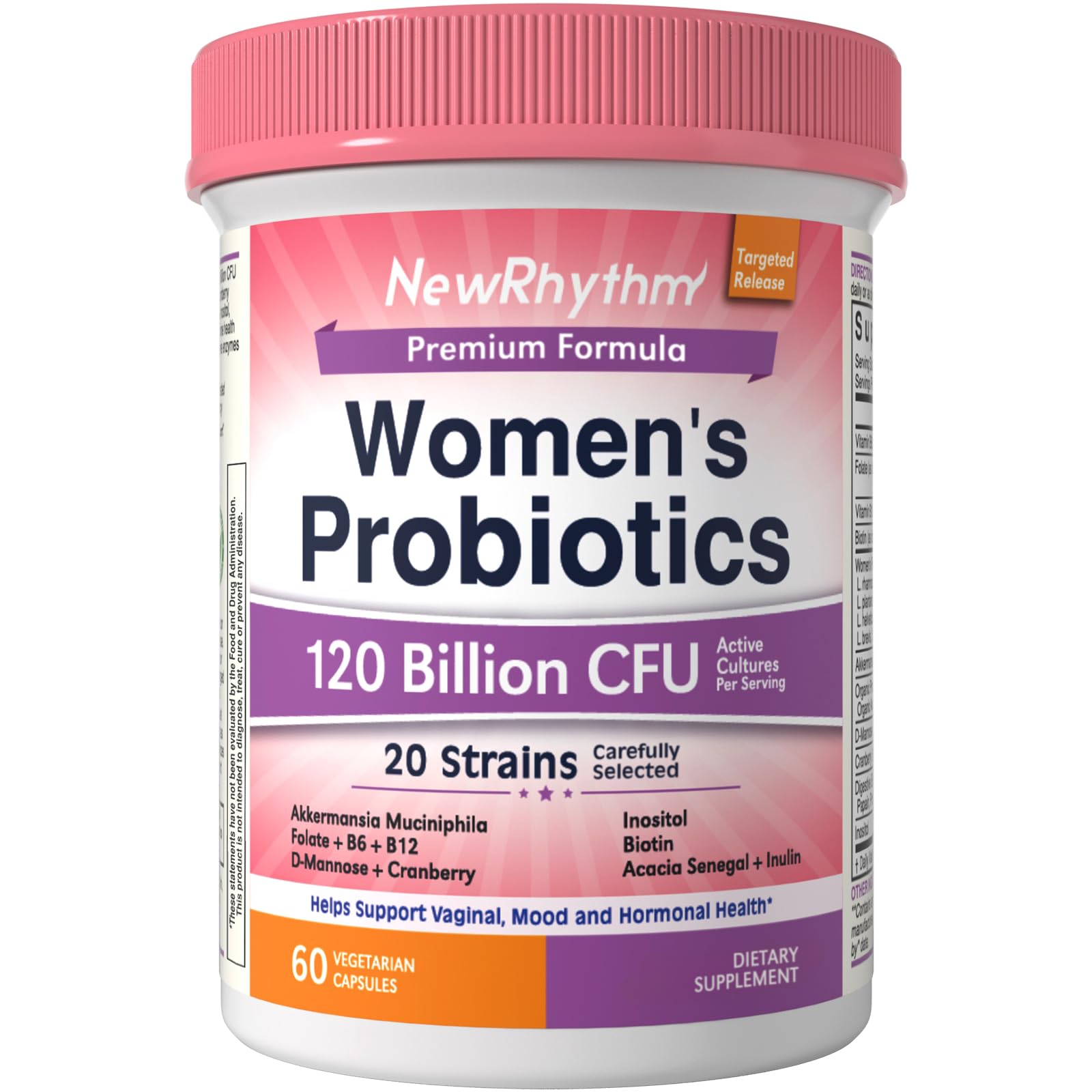 NewRhythm Probiotics for Women, Akkermansia Probiotic, Biotin, Vitamin B6 B12 & Inositol Capsules, 60 Count