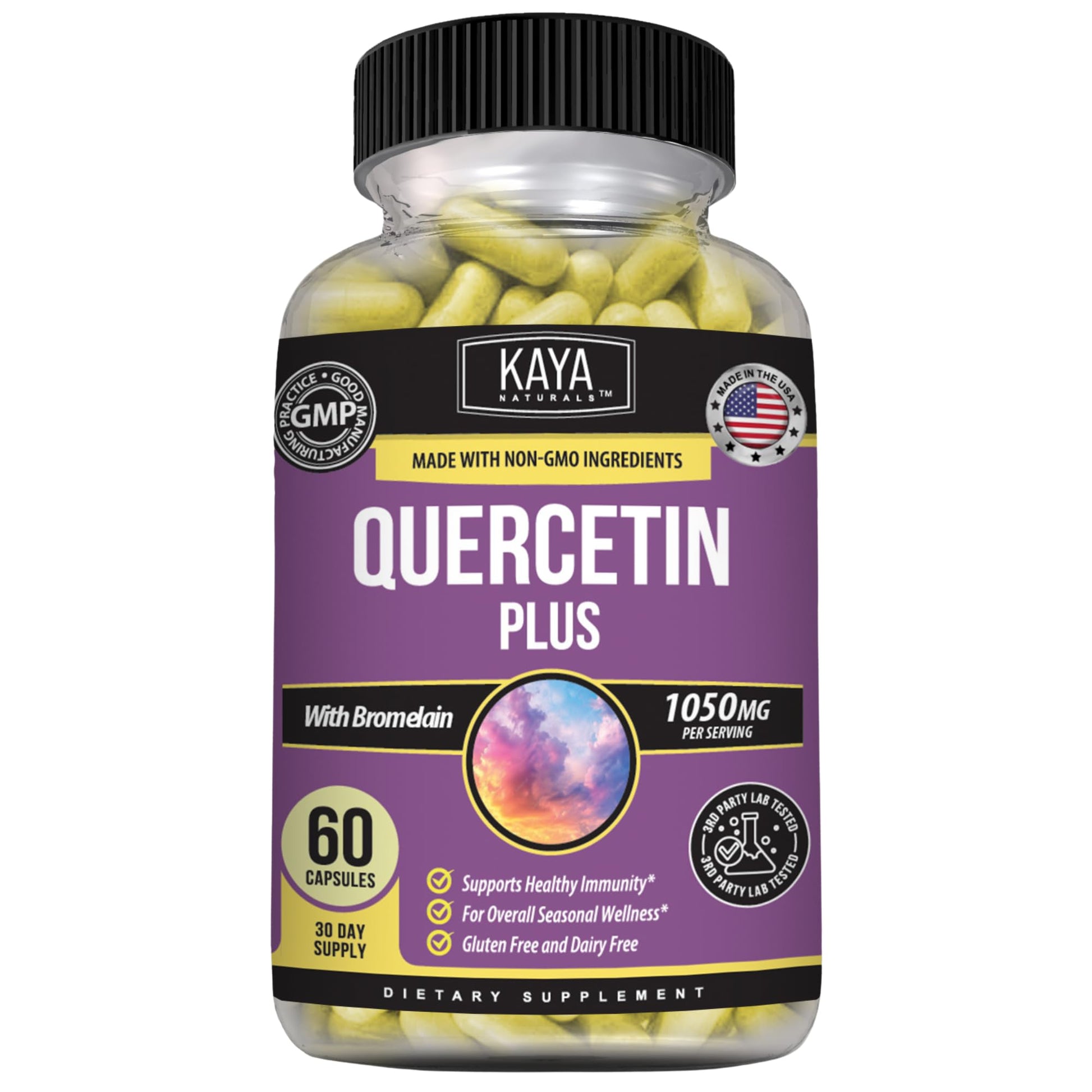 Kaya Naturals Quercetin Plus with Bromelain 1050mg Capsules, 60 Count