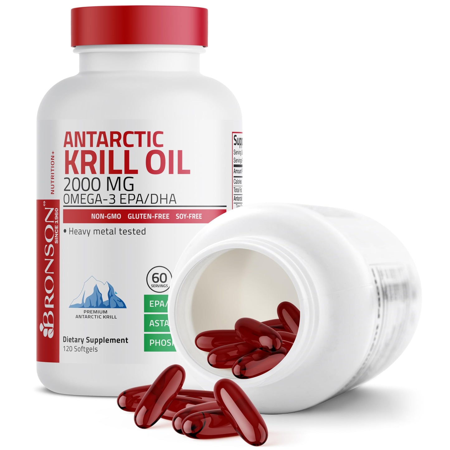 Bronson Antarctic Krill Oil 2000mg with Omega-3s EPA, DHA, Astaxanthin and Phospholipids Softgels 120