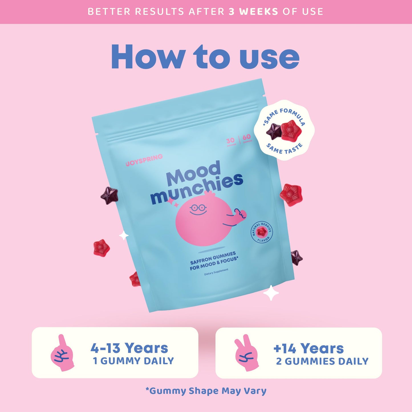 JoySpring Mood Munchies Saffron Gummies for Kids 4+ 60 Gummies