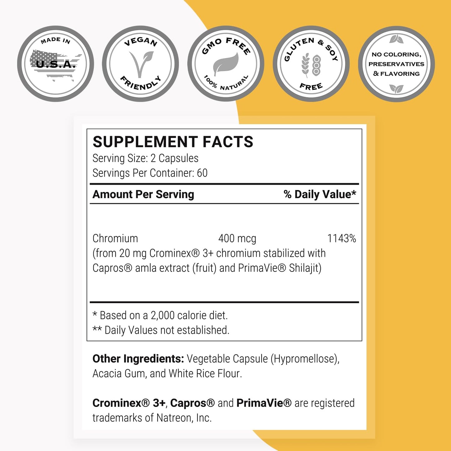 Supersmart Crominex 3+ 400mcg Optimised Chromium (Patented) Advanced Formula with Amla Extract & Shilajit, Non-GMO & Gluten Free, 120 Capsules