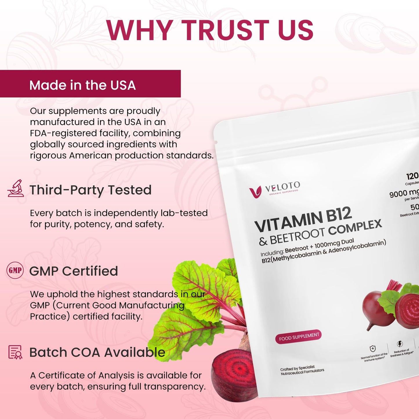 VELOTO Vitamin B12 1000 mcg Capsules 120 Count