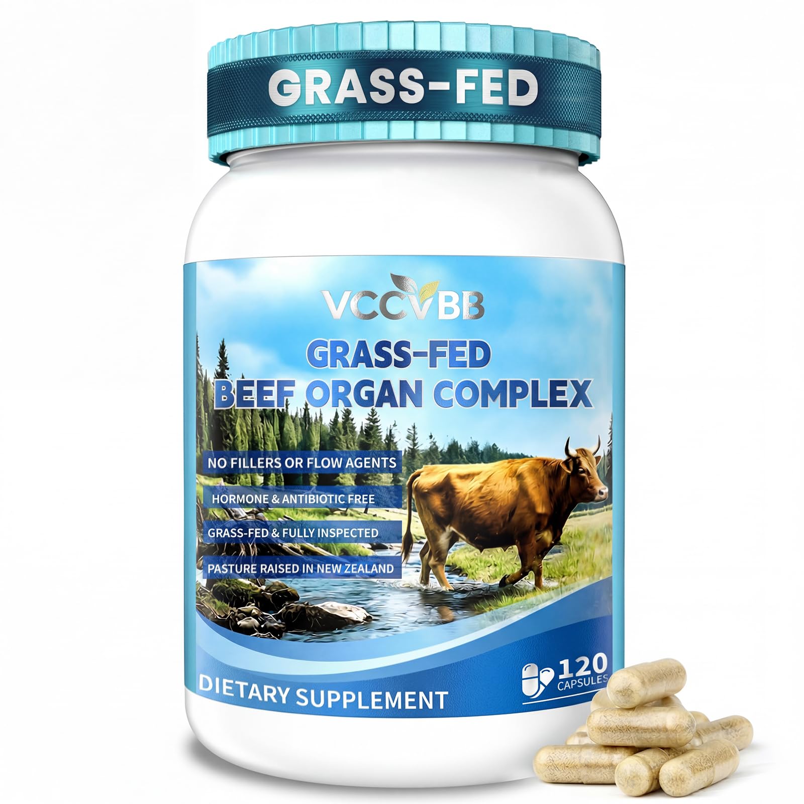 VCCVBB Beef Organ Supplements for Women, Capsules – Beef Liver, Kidney, Heart, Uterus Tissue, Hormonal Balance, Immune Support – Grass-Fed, Pasture-Raised – 120 Capsules