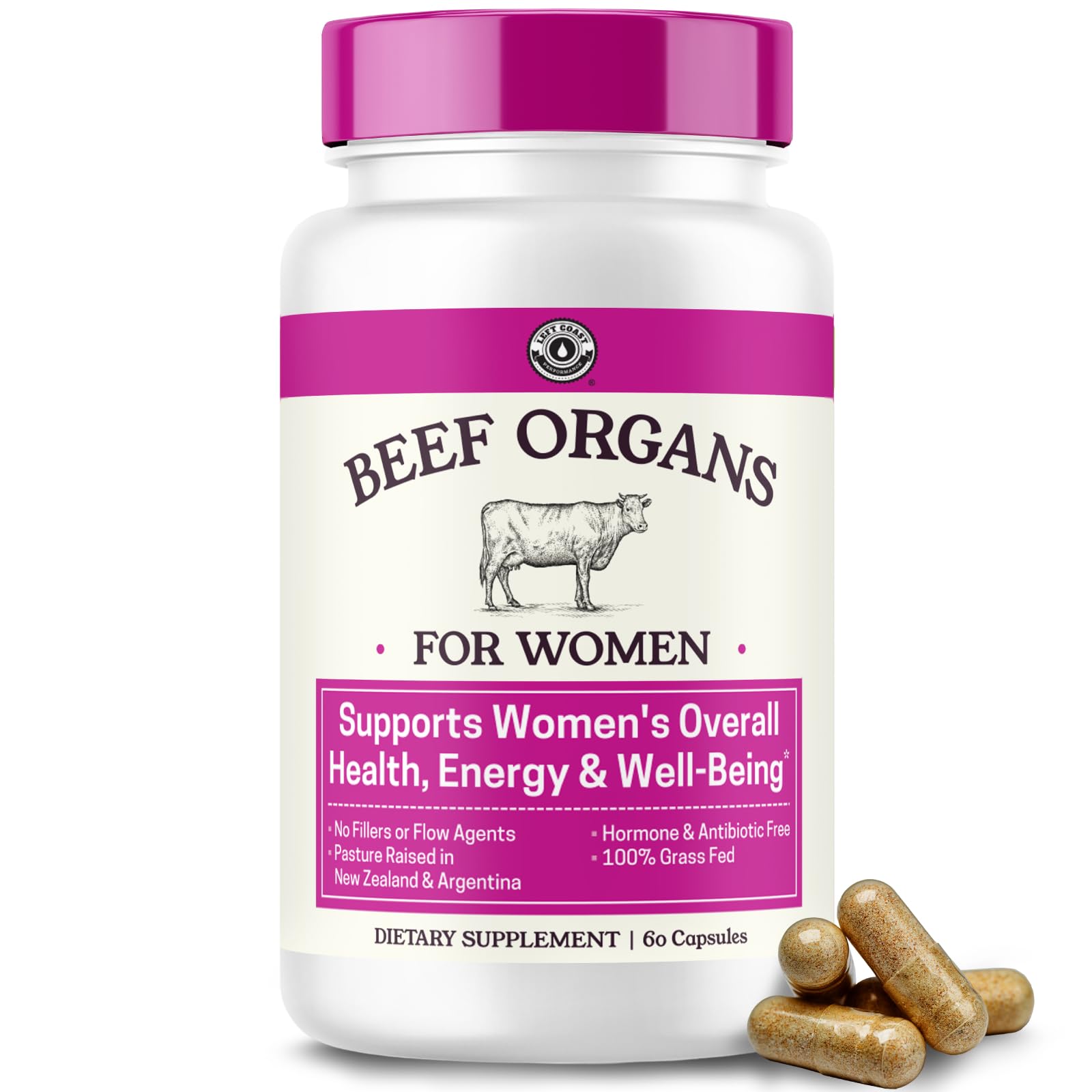 Left Coast Performance Beef Organ Supplement for Women 60 Capsules