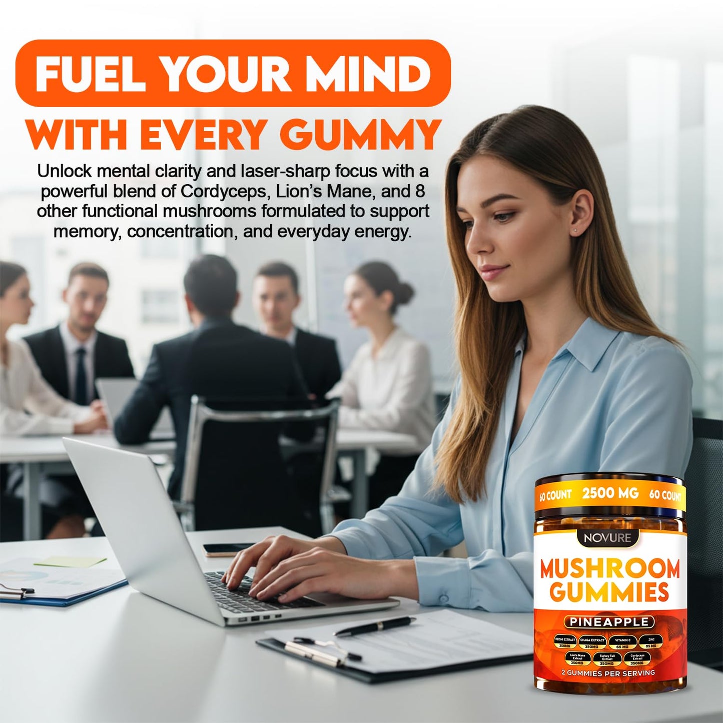 Novure Mushroom Gummies Gummy 2500 MG, 60 Count