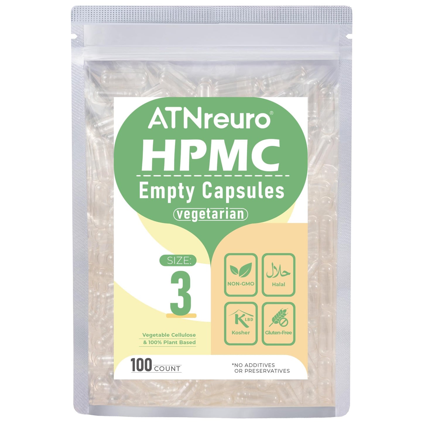 ATNreuro Empty Vegan Capsules 100 Count