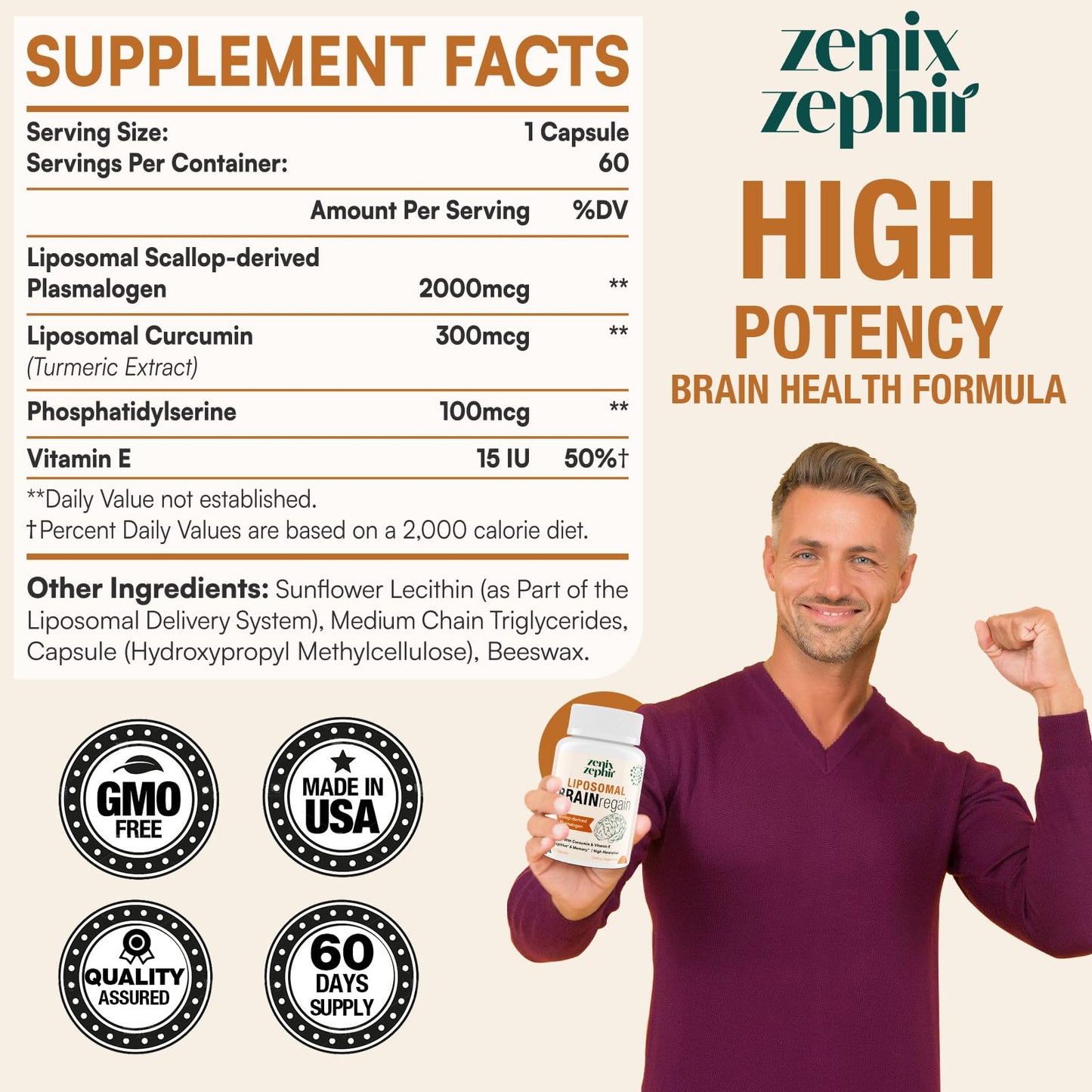 ZenixZephir Liposomal Brain Supplements for Memory and Focus Softgels 60