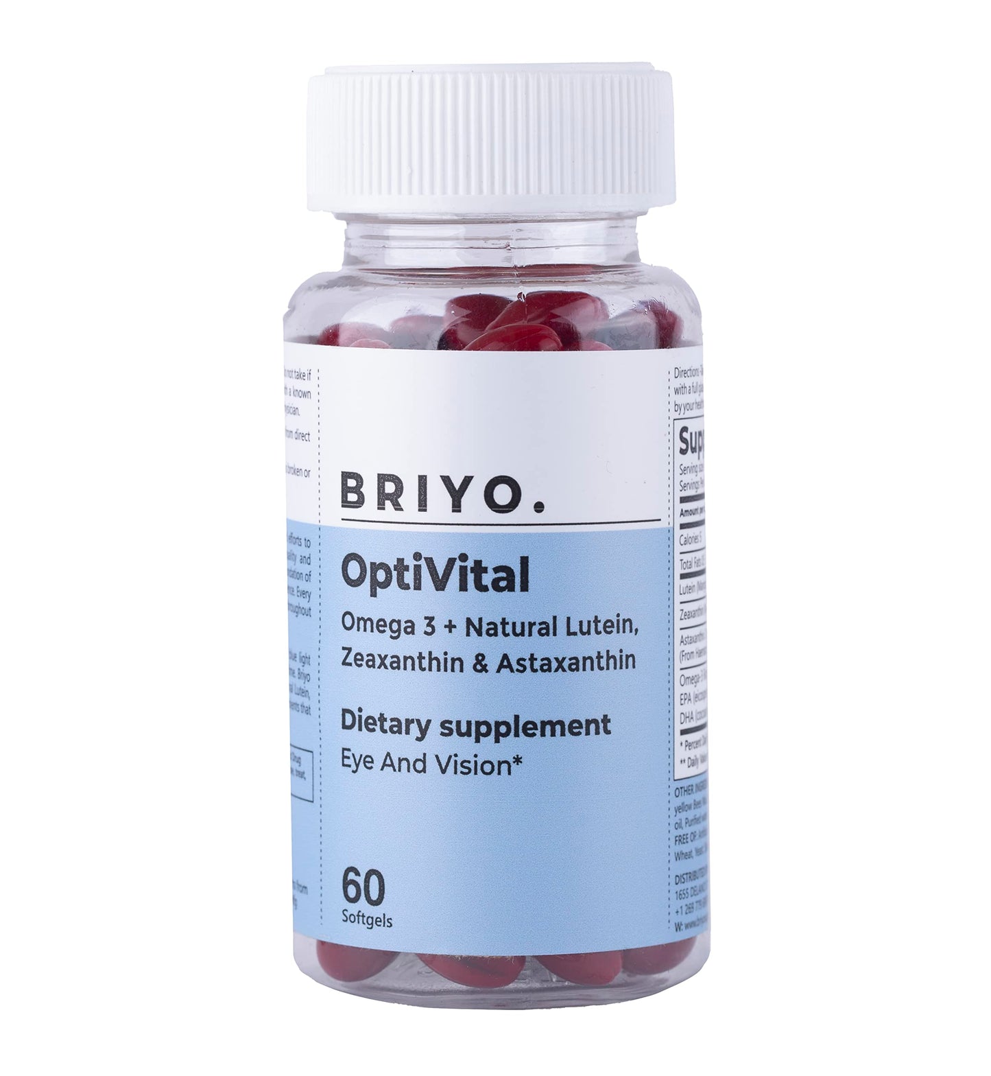 Briyosis OptiVital Eye Health Supplement – Lutein, Zeaxanthin, Astaxanthin & Omega-3 from Natural Sources – Supports Vision, Retinal Health & Eye Strain Relief 60 Capsules