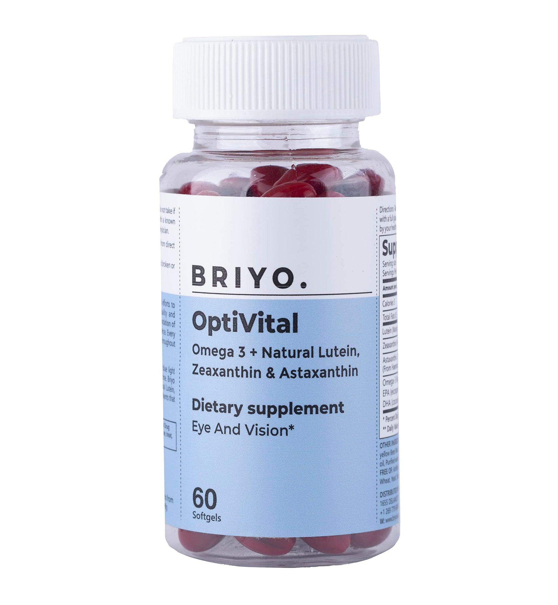 Briyosis OptiVital Eye Health Supplement – Lutein, Zeaxanthin, Astaxanthin & Omega-3 from Natural Sources – Supports Vision, Retinal Health & Eye Strain Relief 60 Capsules