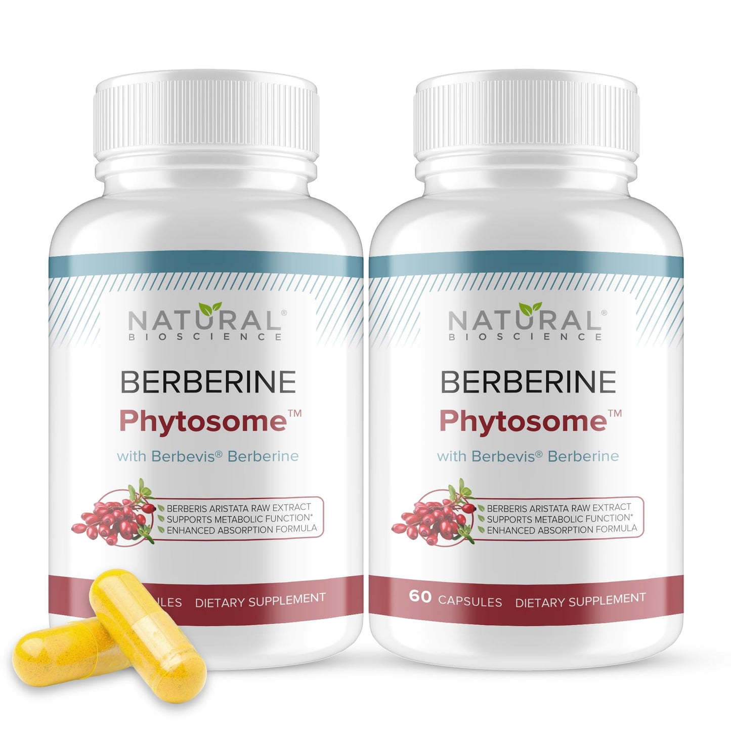 Natural BioScience Berberine Phytosome with Berbevis 550mg Enhanced Absorption, Metabolic Support & Heart Health, Highly Bioavailable Berberine Complex, Gluten-Free, Non-GMO, 120 Capsules