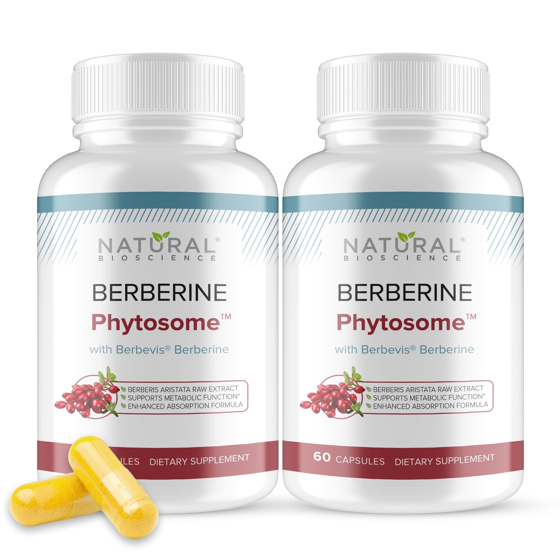 Natural BioScience Berberine Phytosome with Berbevis 550mg Enhanced Absorption, Metabolic Support & Heart Health, Highly Bioavailable Berberine Complex, Gluten-Free, Non-GMO, 120 Capsules