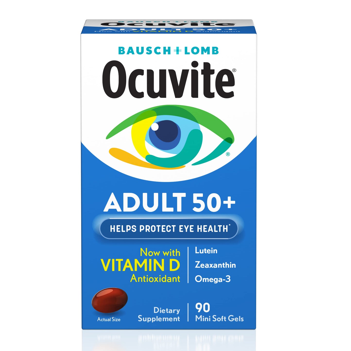 Bausch + Lomb Ocuvite Adult 50+ Eye Health Vitamins and Minerals with Lutein, Zeaxanthin and Omega-3 Softgels, 90 Count