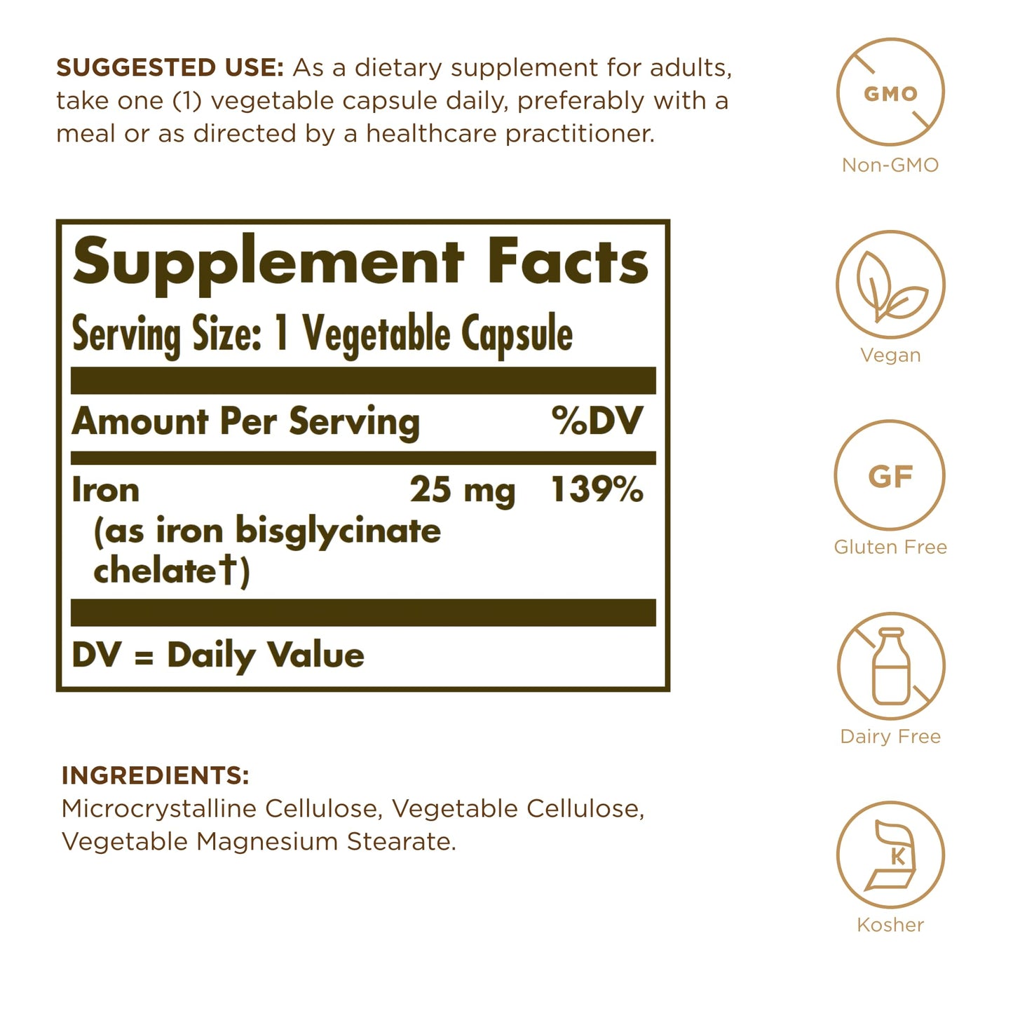 Solgar Gentle Iron (Iron Bisglycinate) 25 mg Capsules, 90 Count